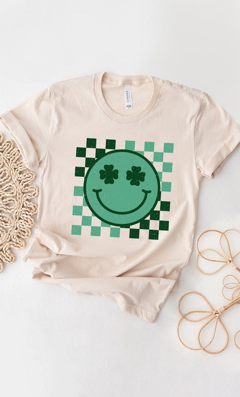 CURVY - Checker Clover Smiley St Patrick PLUS Graphic Tee (MULTIPLE COLORS) - BP