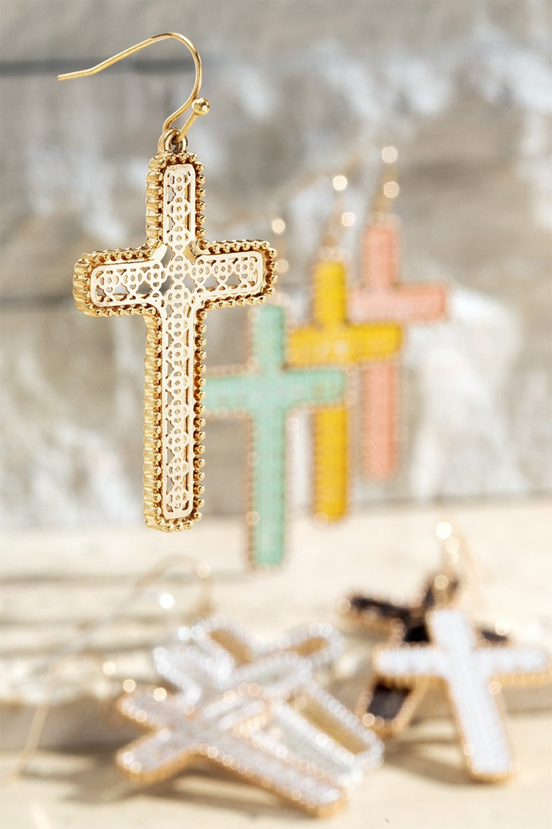 He Is Risen Plated Cross Earrings