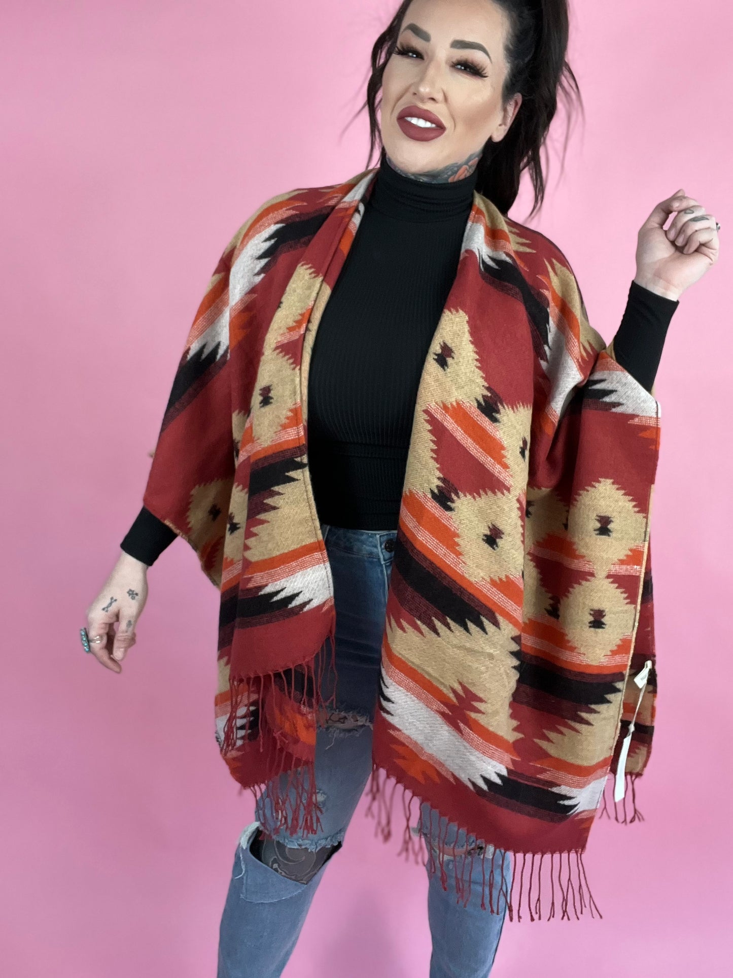 Hitting The Road Oversized Ethnic Ruana