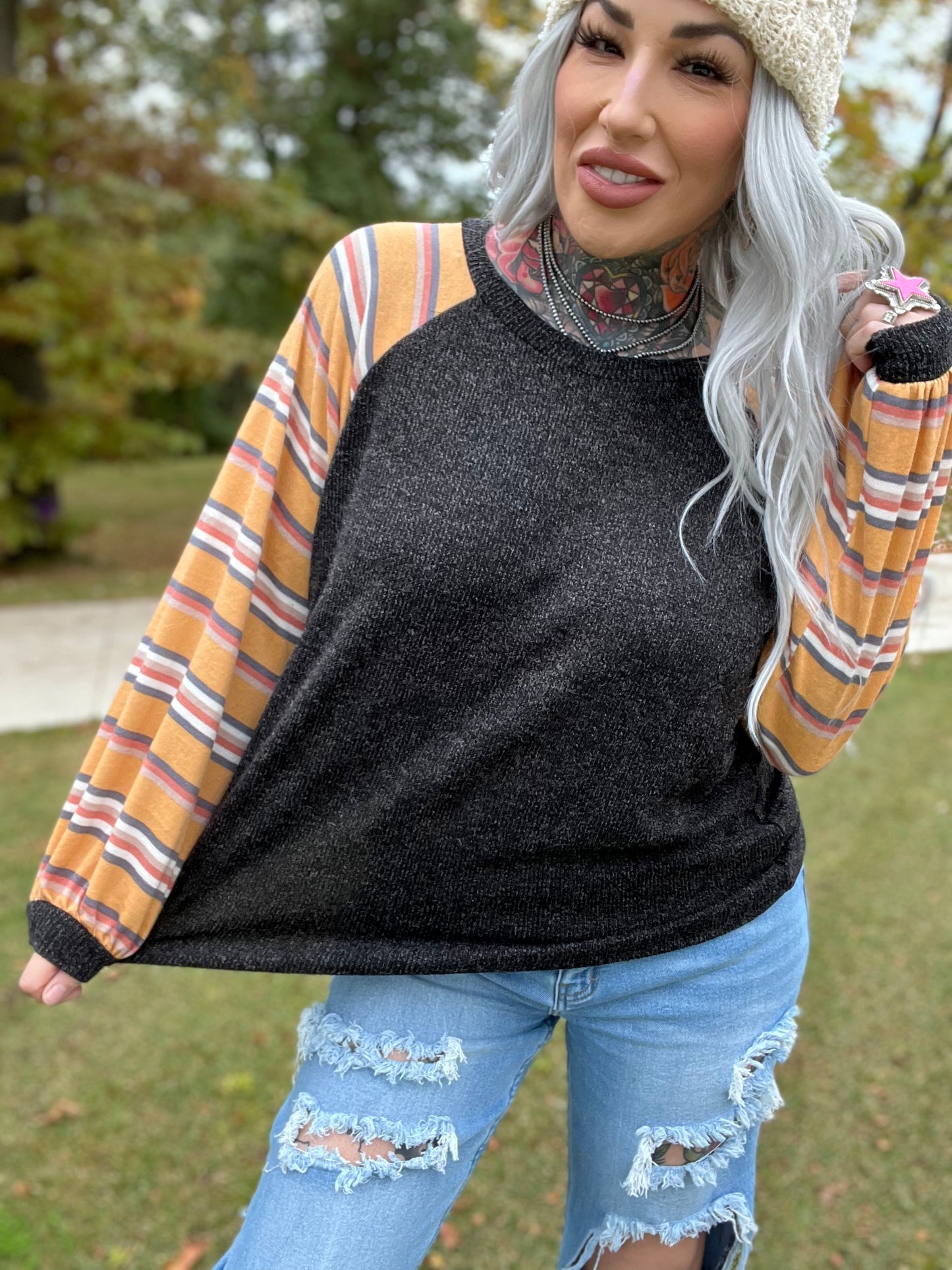 Totally In Tune Striped Sleeve Top