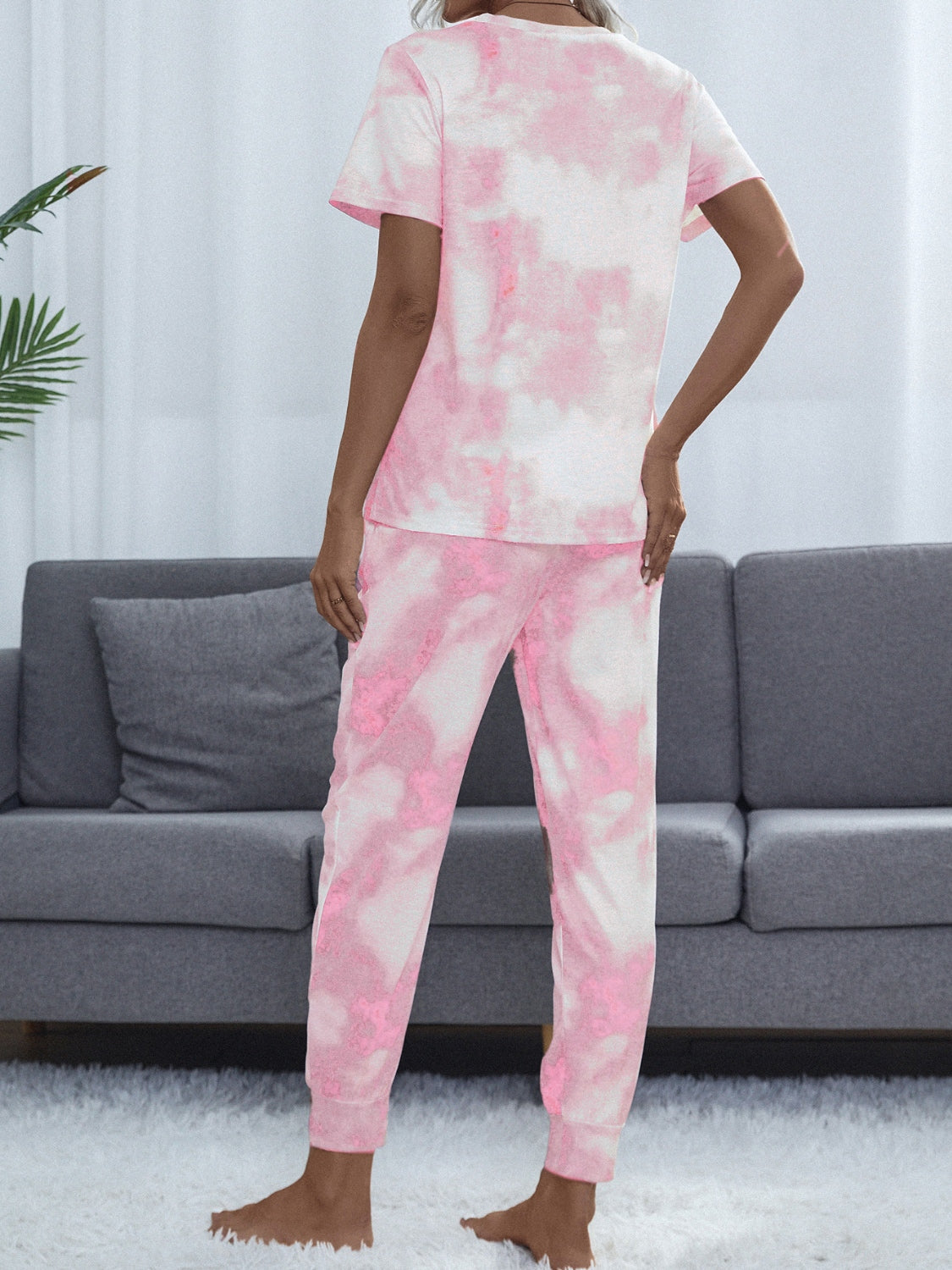 Slumber Parties Tie-Dye Round Neck Short Sleeve Top and Pants - BP