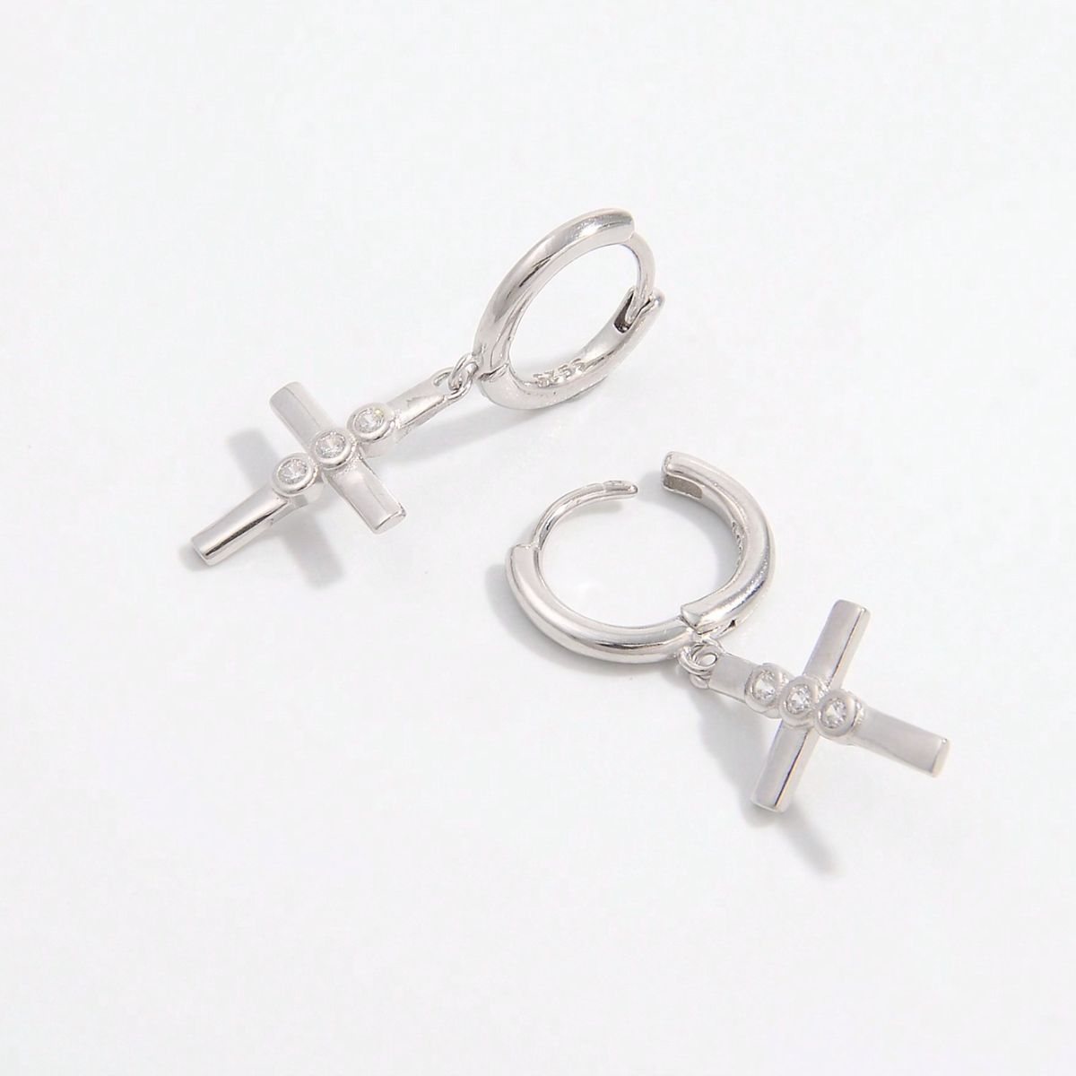 But The Cross 925 Sterling Silver Zircon Cross Earrings - BP