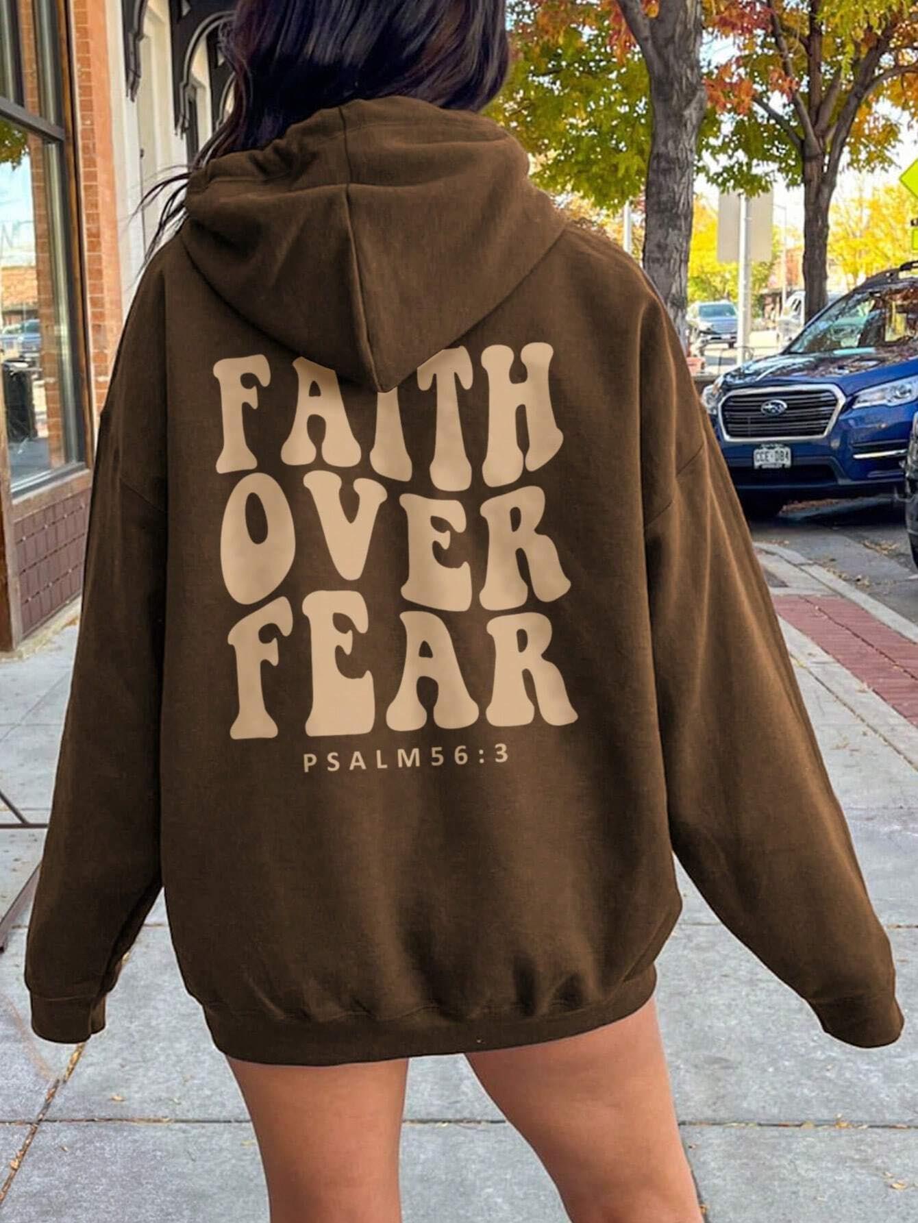 (S-2X) Faith Over Fear Dropped Shoulder Hoodie - Multiple Colors)