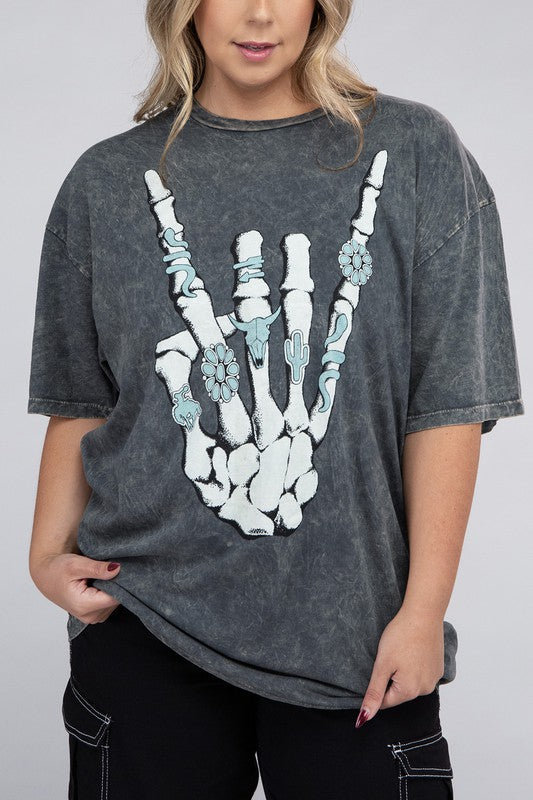 CURVY - Plus Skeleton Rock Hand Sign Graphic Top (MULTIPLE COLORS) - BP