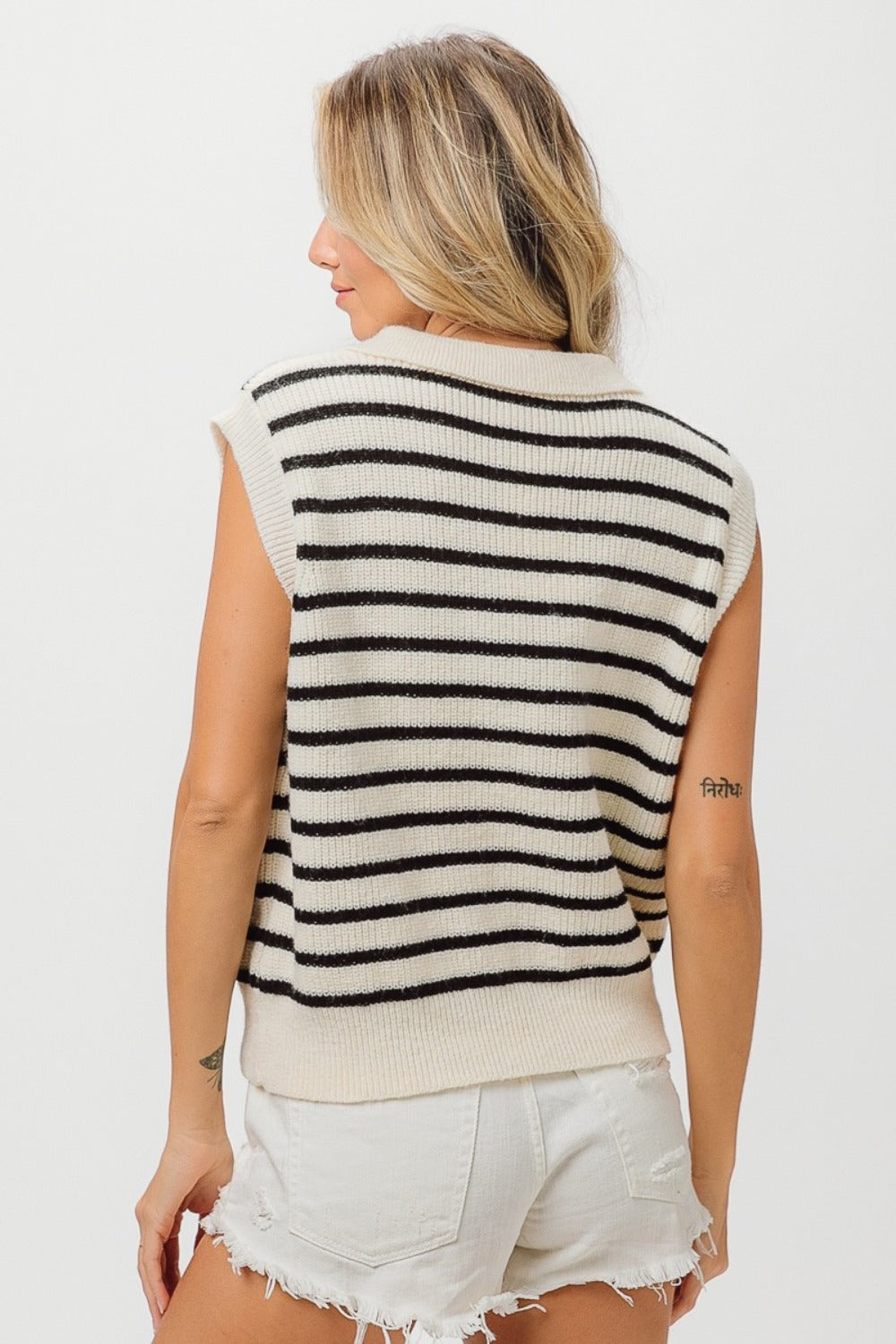 Floating In Fields Flower Patch Striped Half Button Sweater Vest (BiBi)