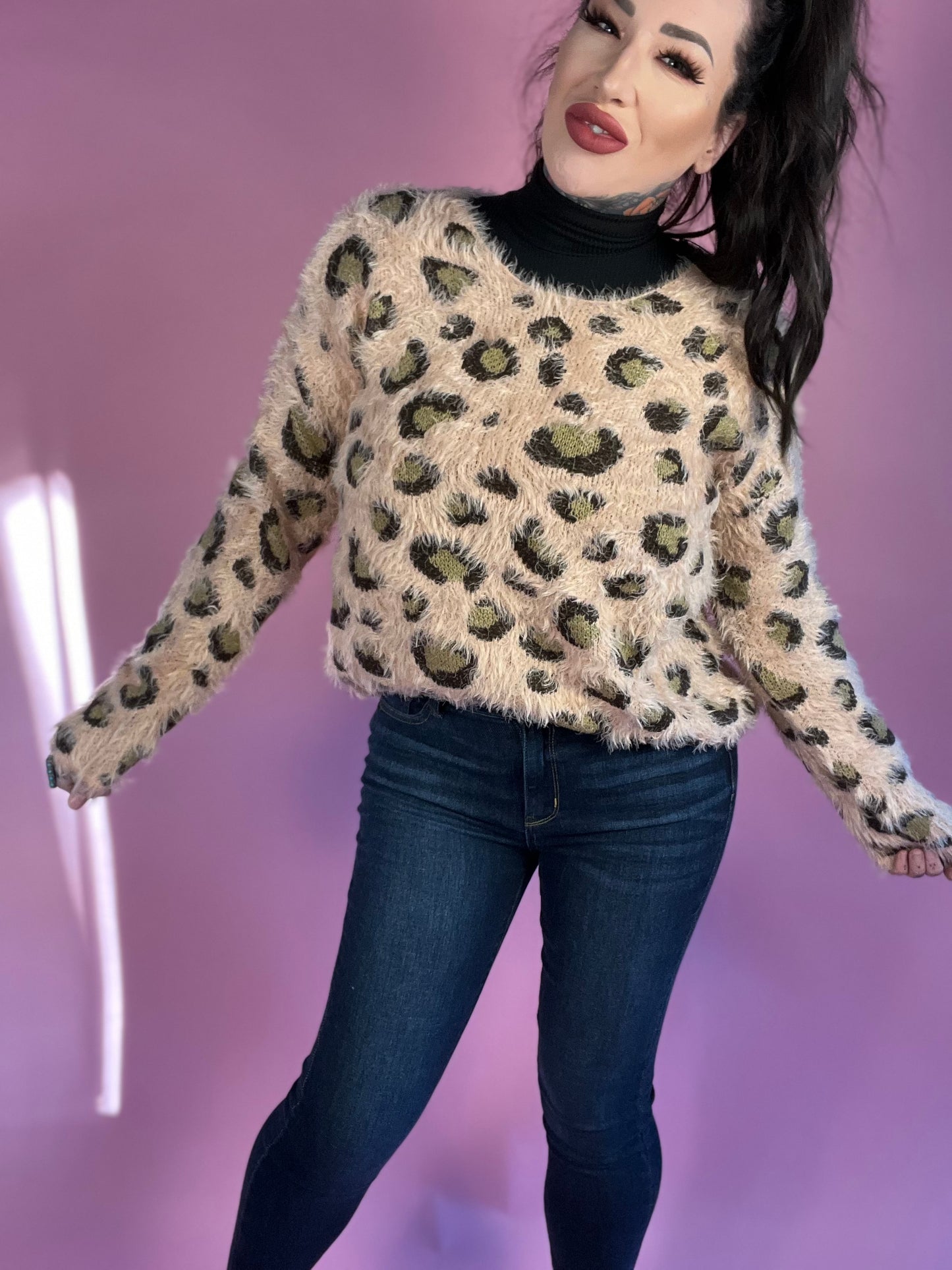 Simple Comforts Eyelash Texture Animal Print Sweater