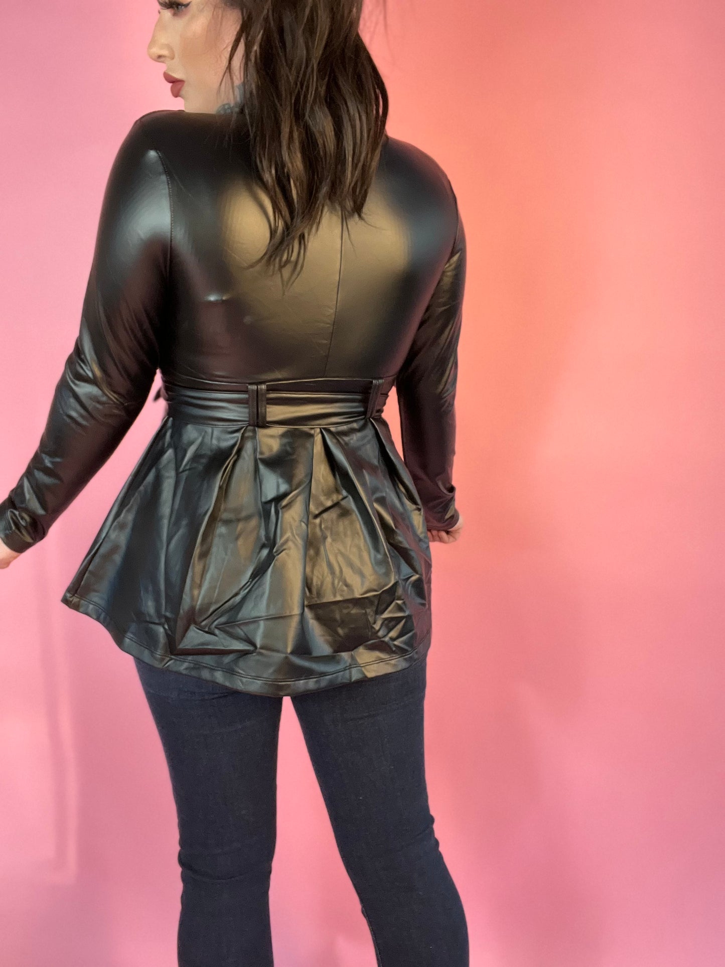 Lifelong Memories Pleather Peplum Jacket