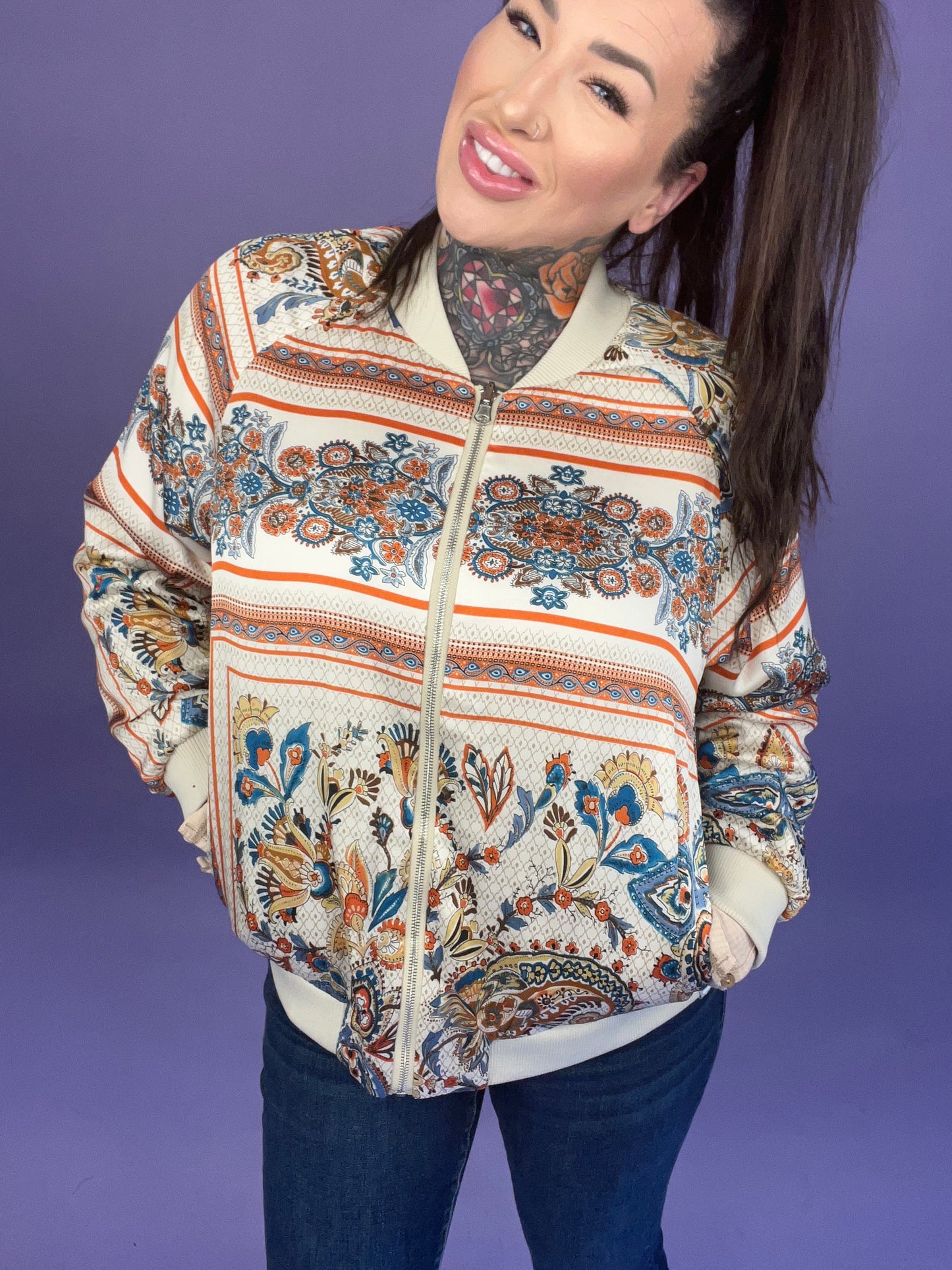 Blue B - Reversible Satin Paisley Bomber Jacket