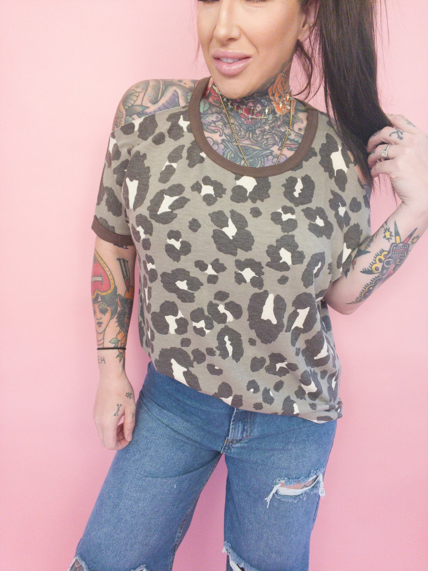 Spicy Cheetah Animal Print Cut Out Asymmetric Tee