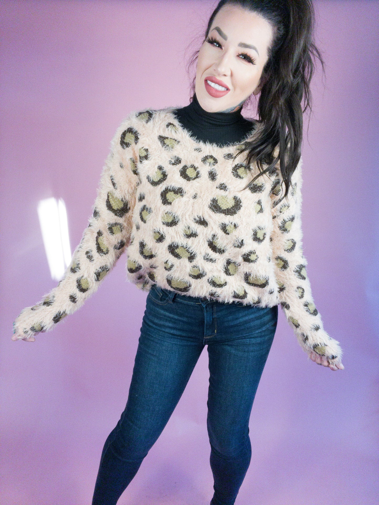 Simple Comforts Eyelash Texture Animal Print Sweater