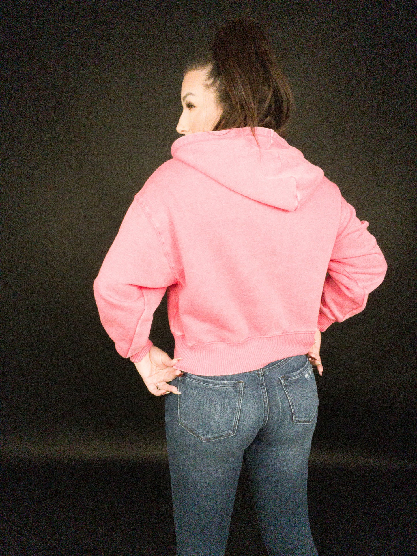 Acid Wash Fleece Cropped Zip-Up Hoodie (Multiple Colors)