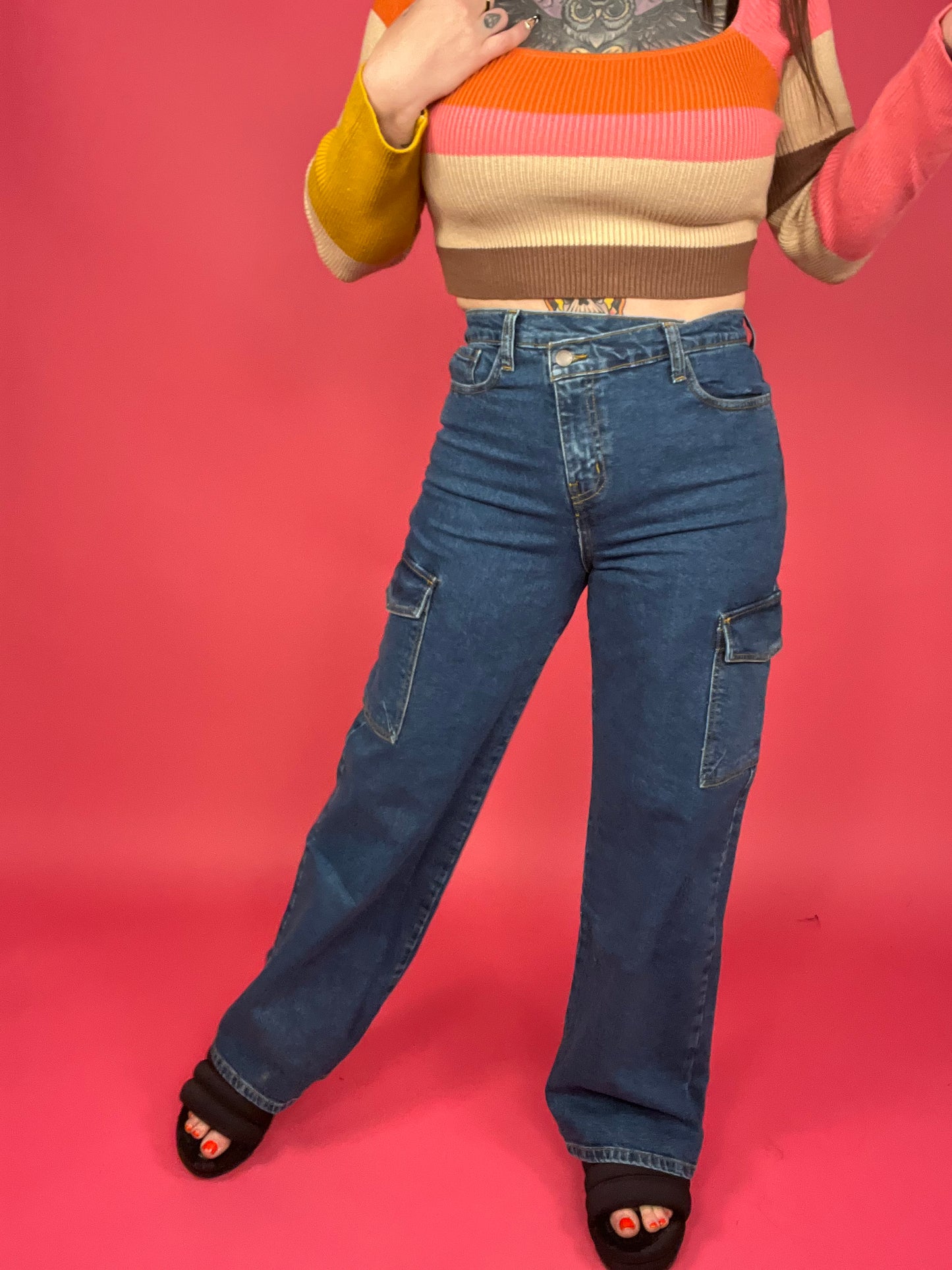 Vibrant M.I.U. - High Rise Crossed Waist Cargo Wide Jeans - BP