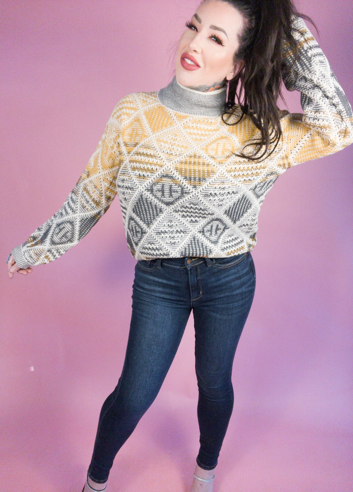 No Sugar Coating Mock Neck Oversized Sweater