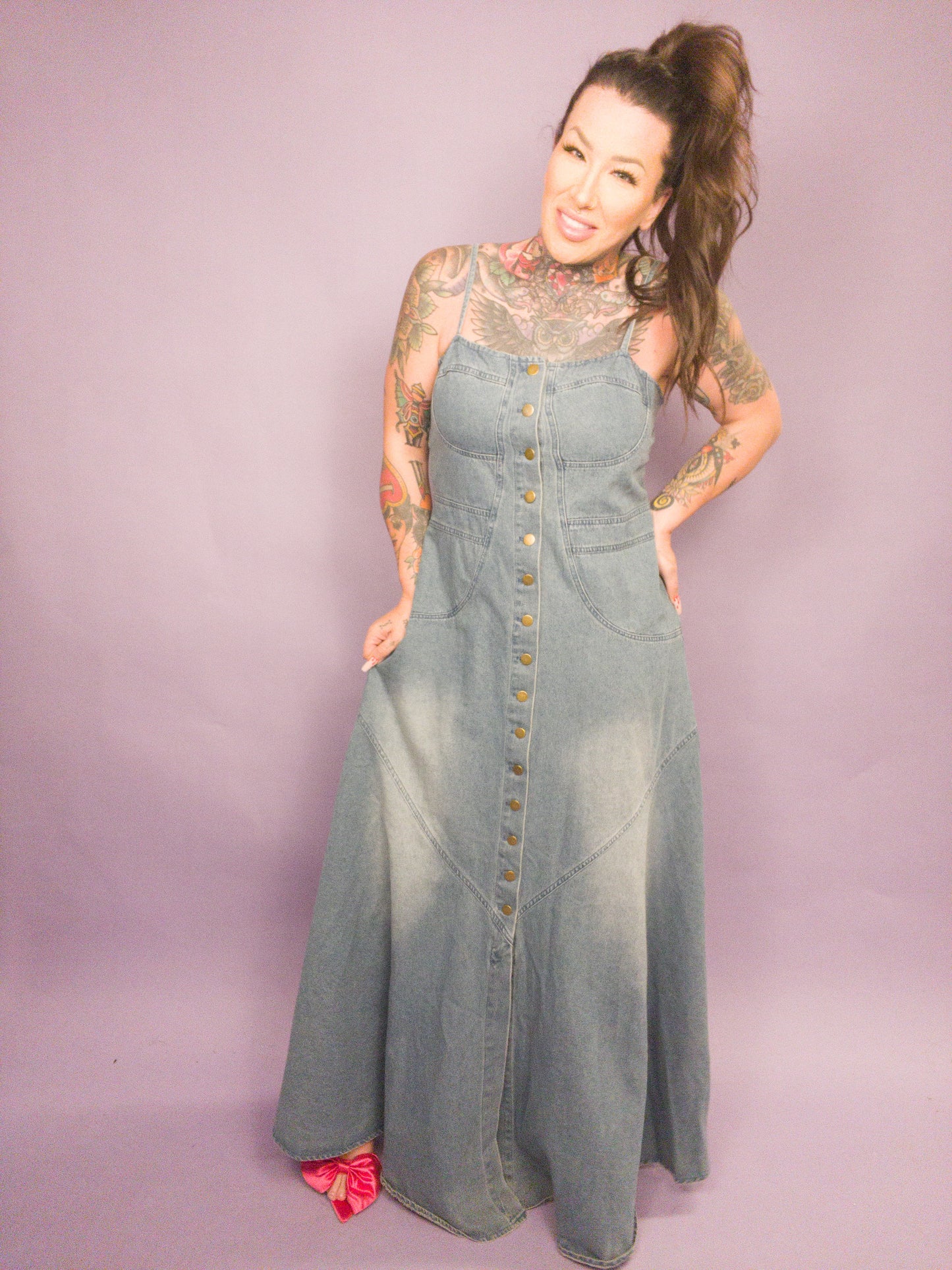 CURVY Jade By Jane - Button Down Sleeveless Denim Dress