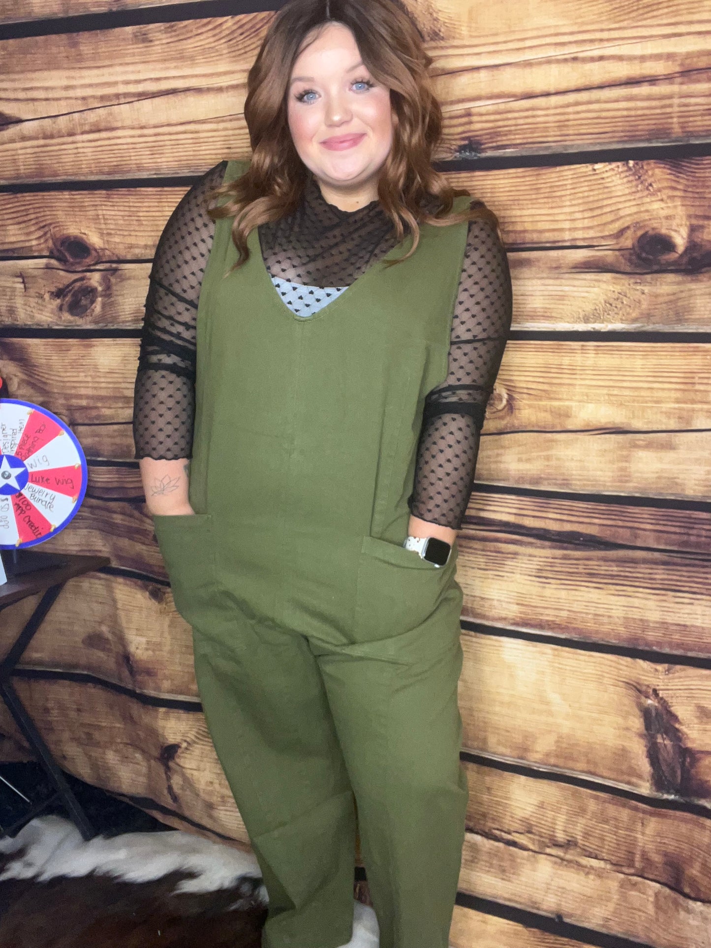 Curvy White Birch - Sleeveless Solid Knit Olive Jumpsuit