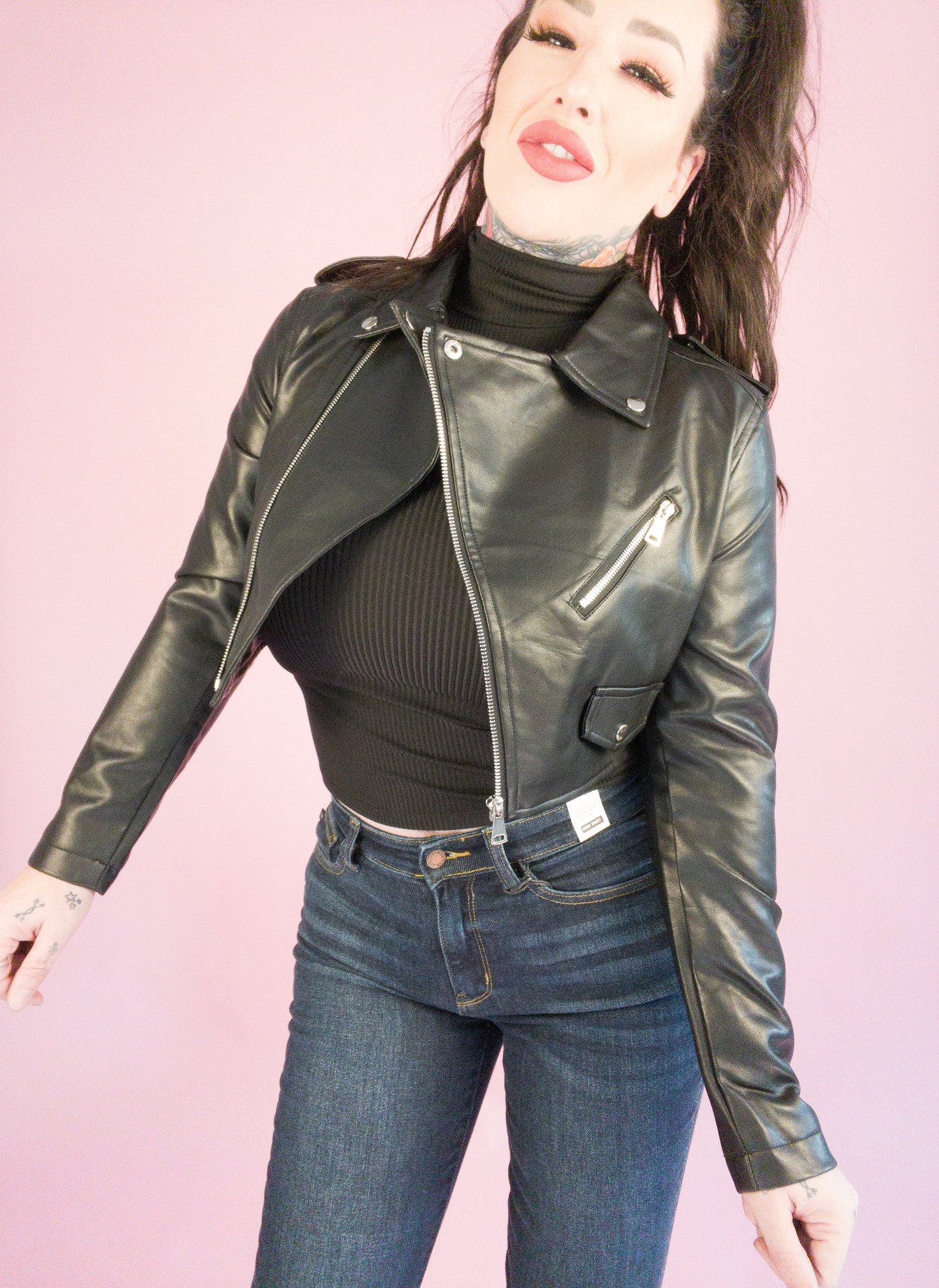 Cool Kid Pleather Cropped Moto Jacket