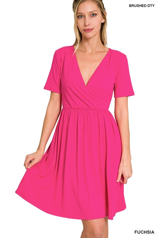 Brushed DTY Buttery Soft Fabric Surplice Dress (Multiple Colors)