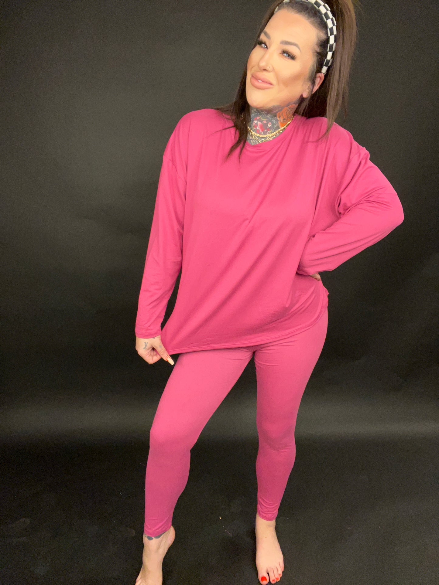 CURVY- Slayin' Today Long Sleeve Two Piece Legging Set (Multiple Colors)