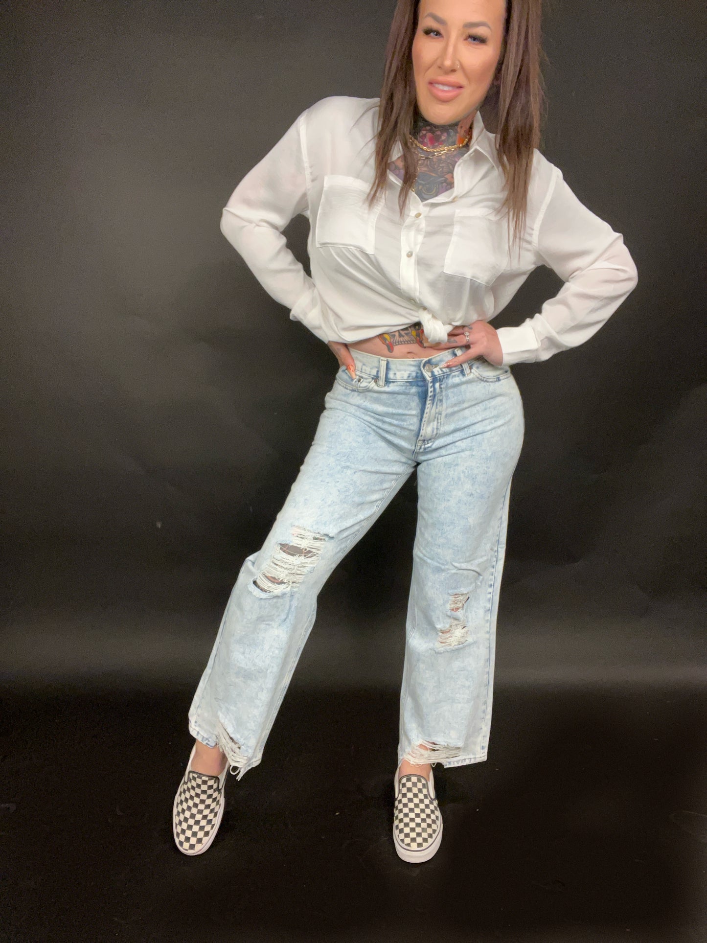 See Ya Later Girl Wide Leg Distressed Skater Jeans (Sizes 1-13)