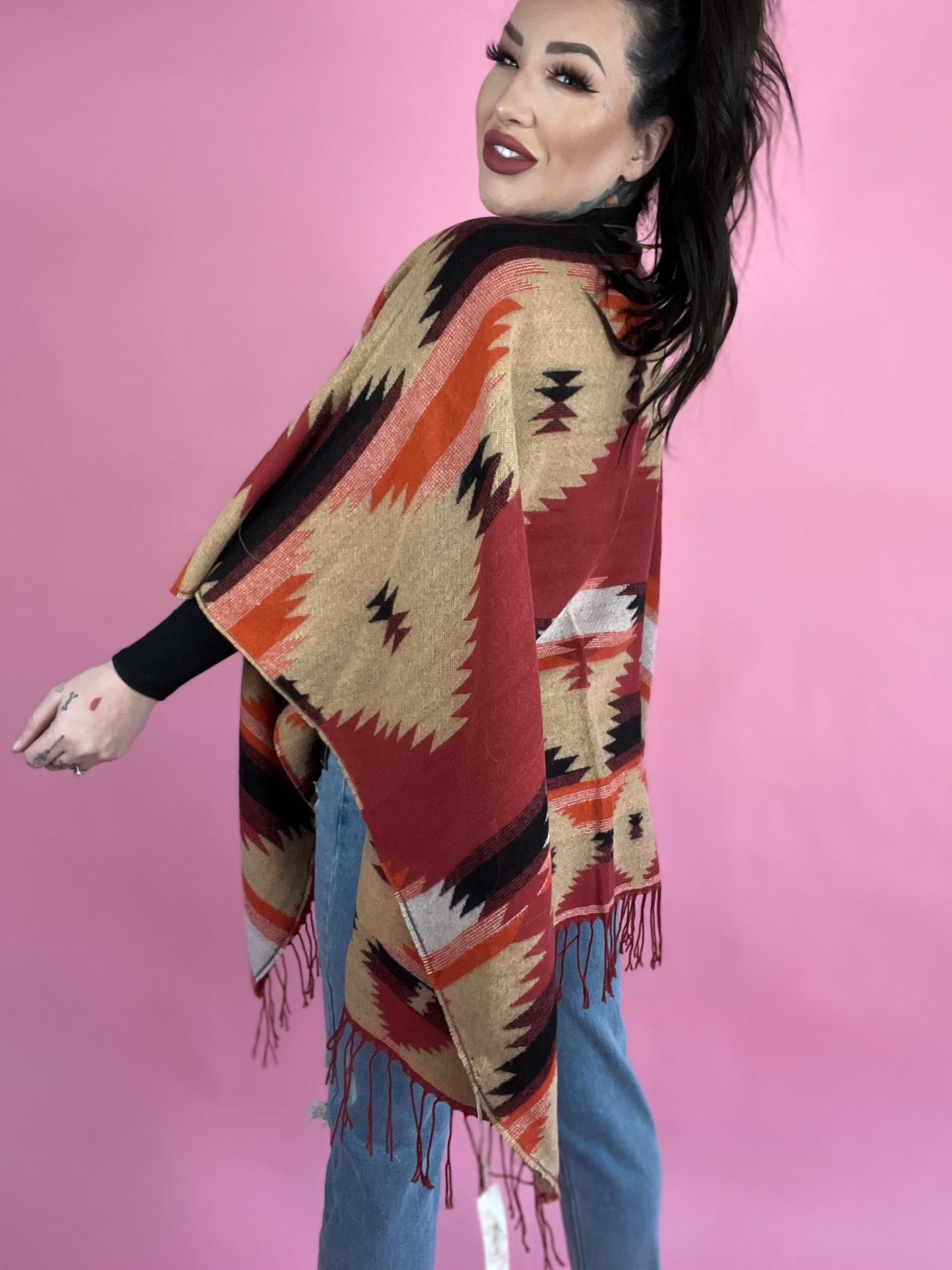 Hitting The Road Oversized Ethnic Ruana