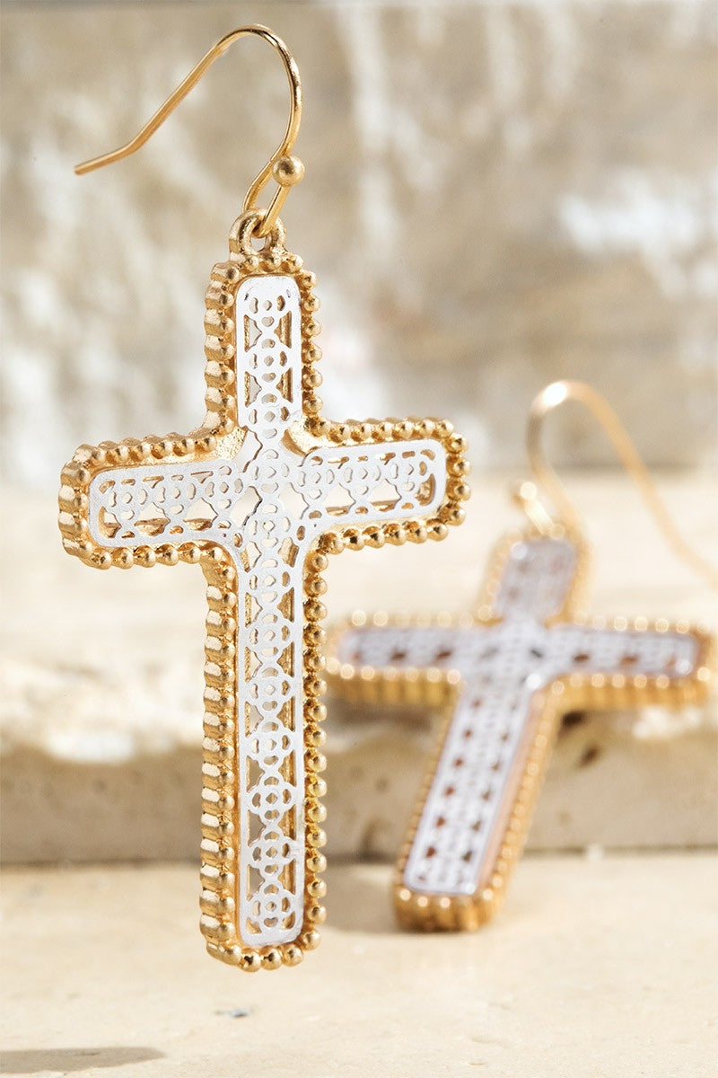 He Is Risen Plated Cross Earrings