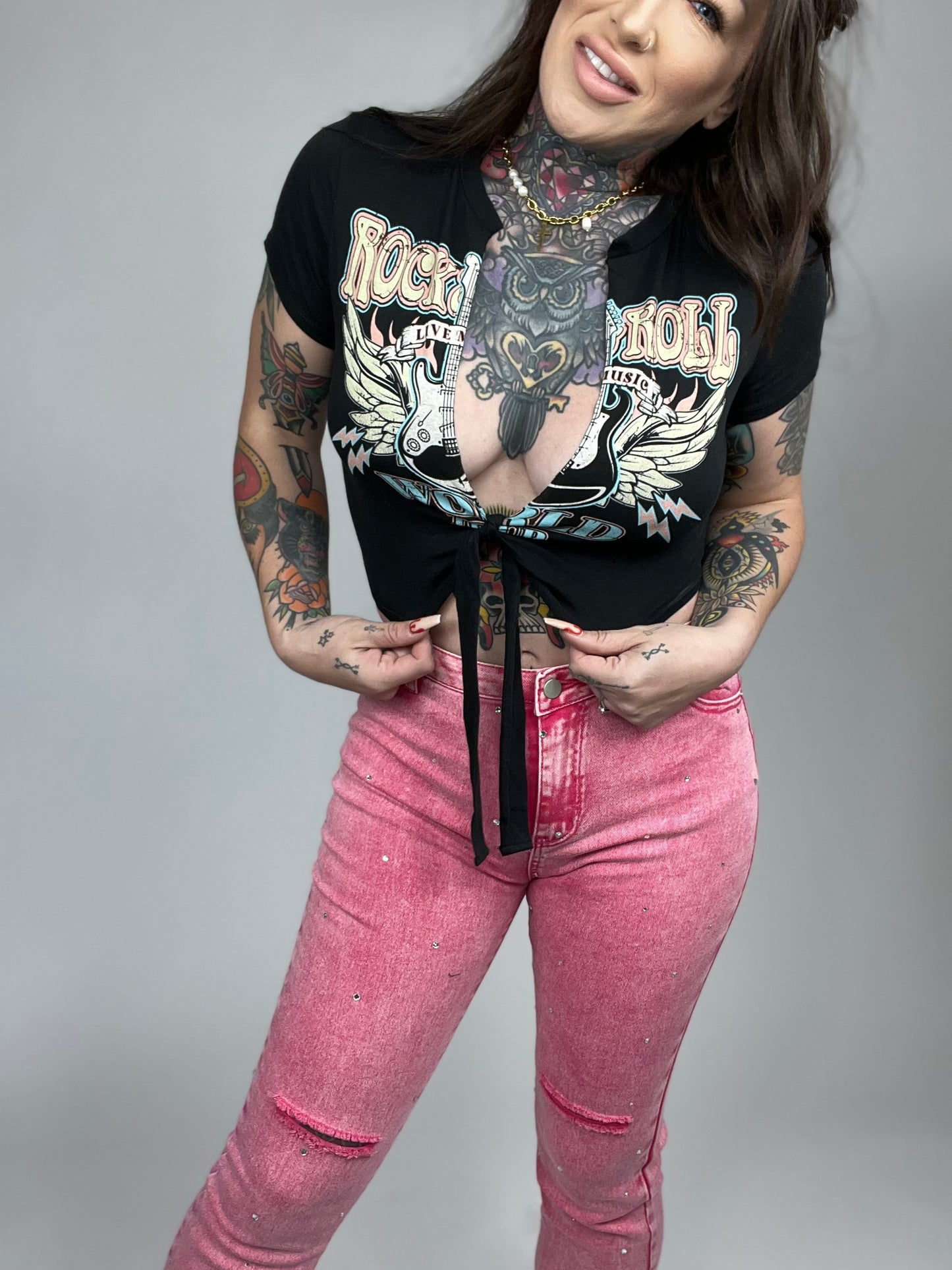 Rock N Roll Front Knot Cotton Top