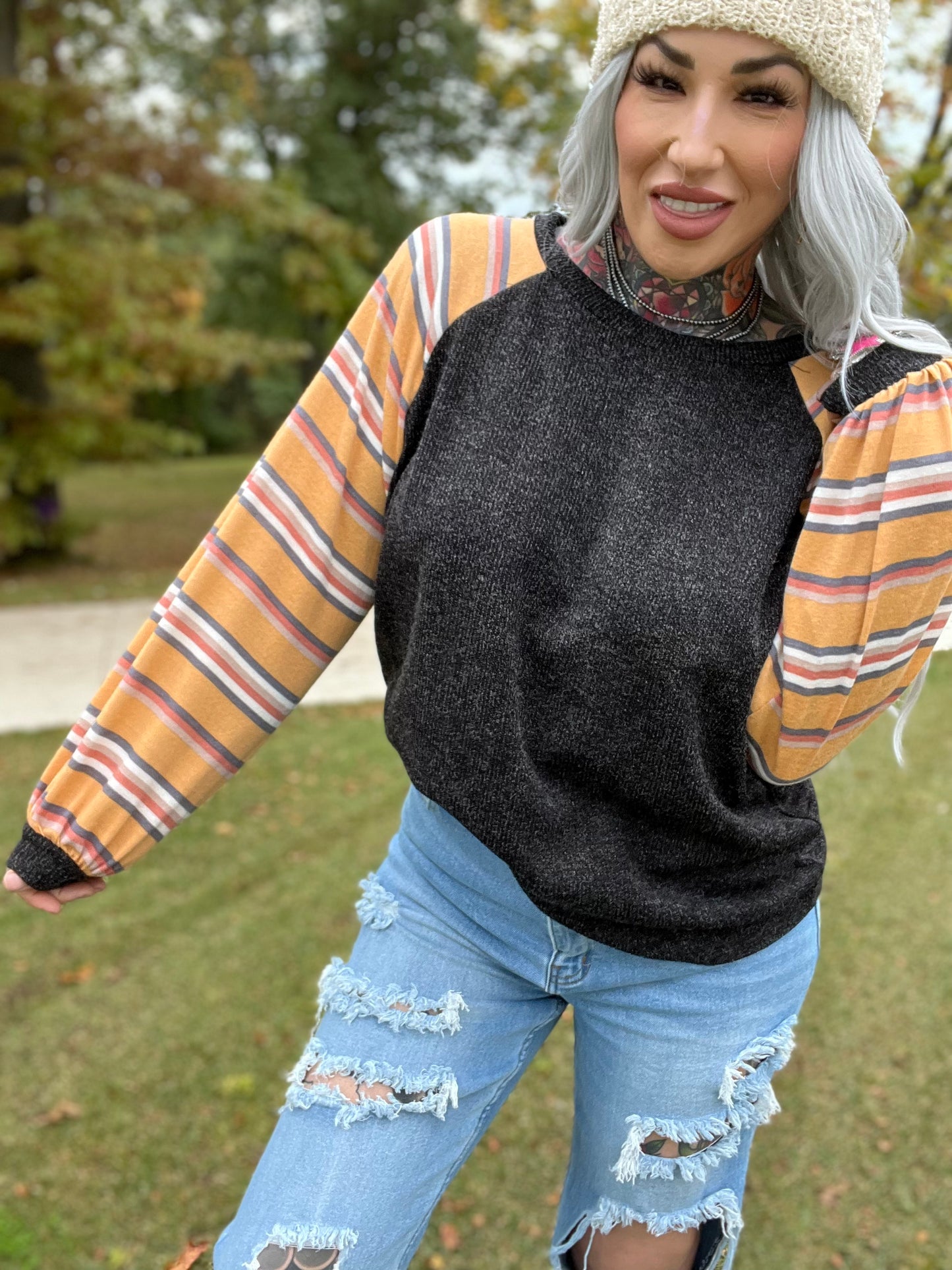 Totally In Tune Striped Sleeve Top