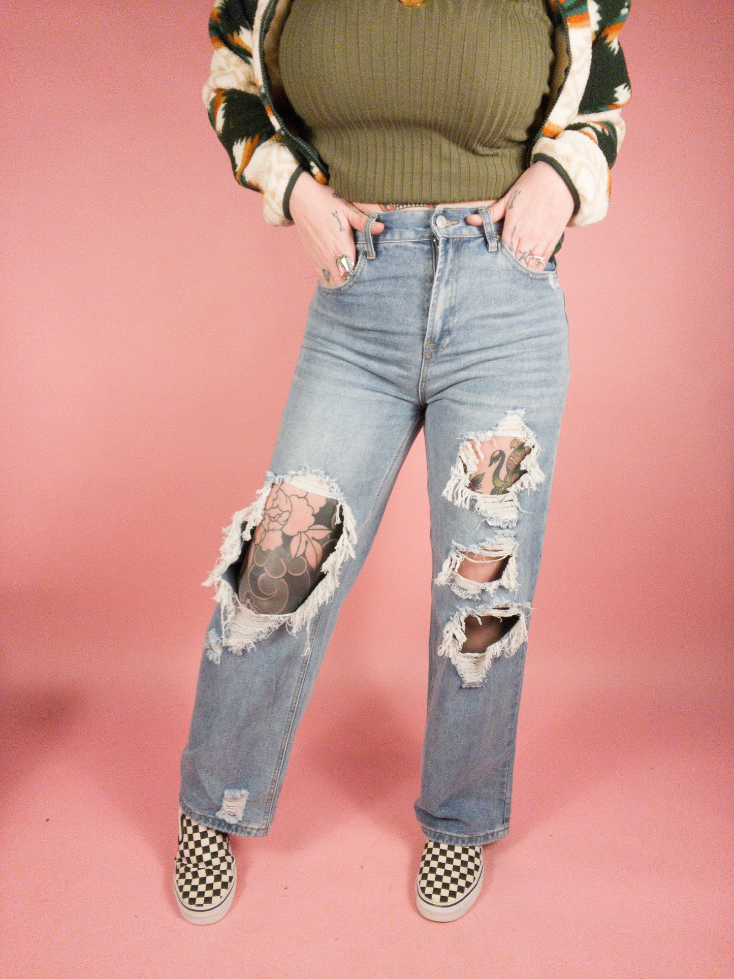 Can't Handle Me Destructed Wideleg Skater Jeans