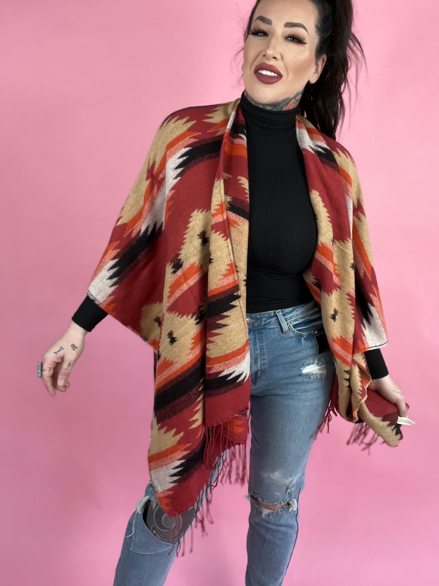 Hitting The Road Oversized Ethnic Ruana