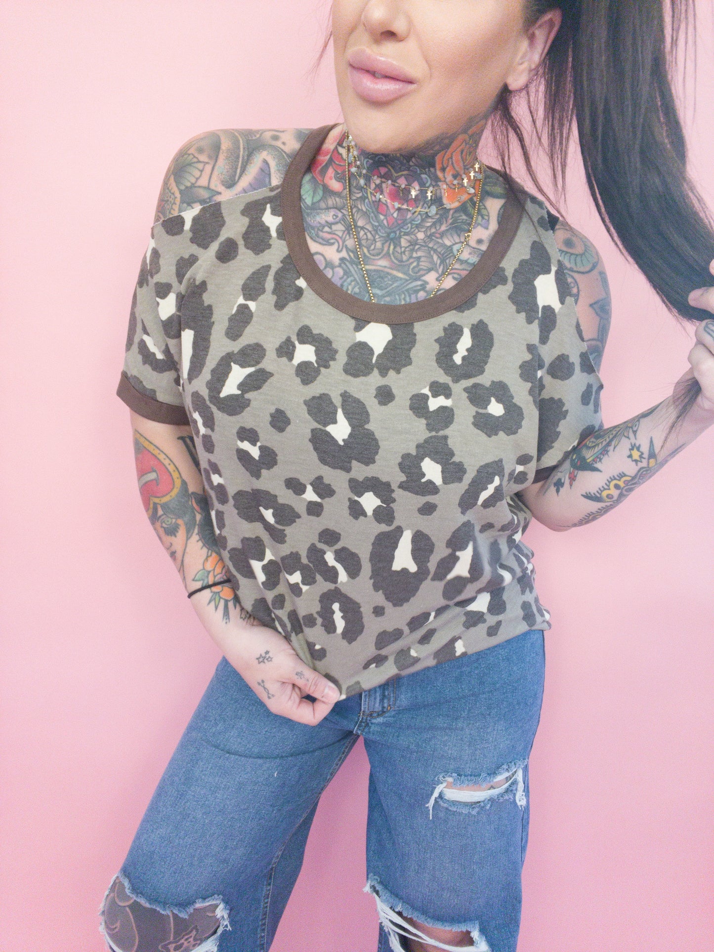 Spicy Cheetah Animal Print Cut Out Asymmetric Tee