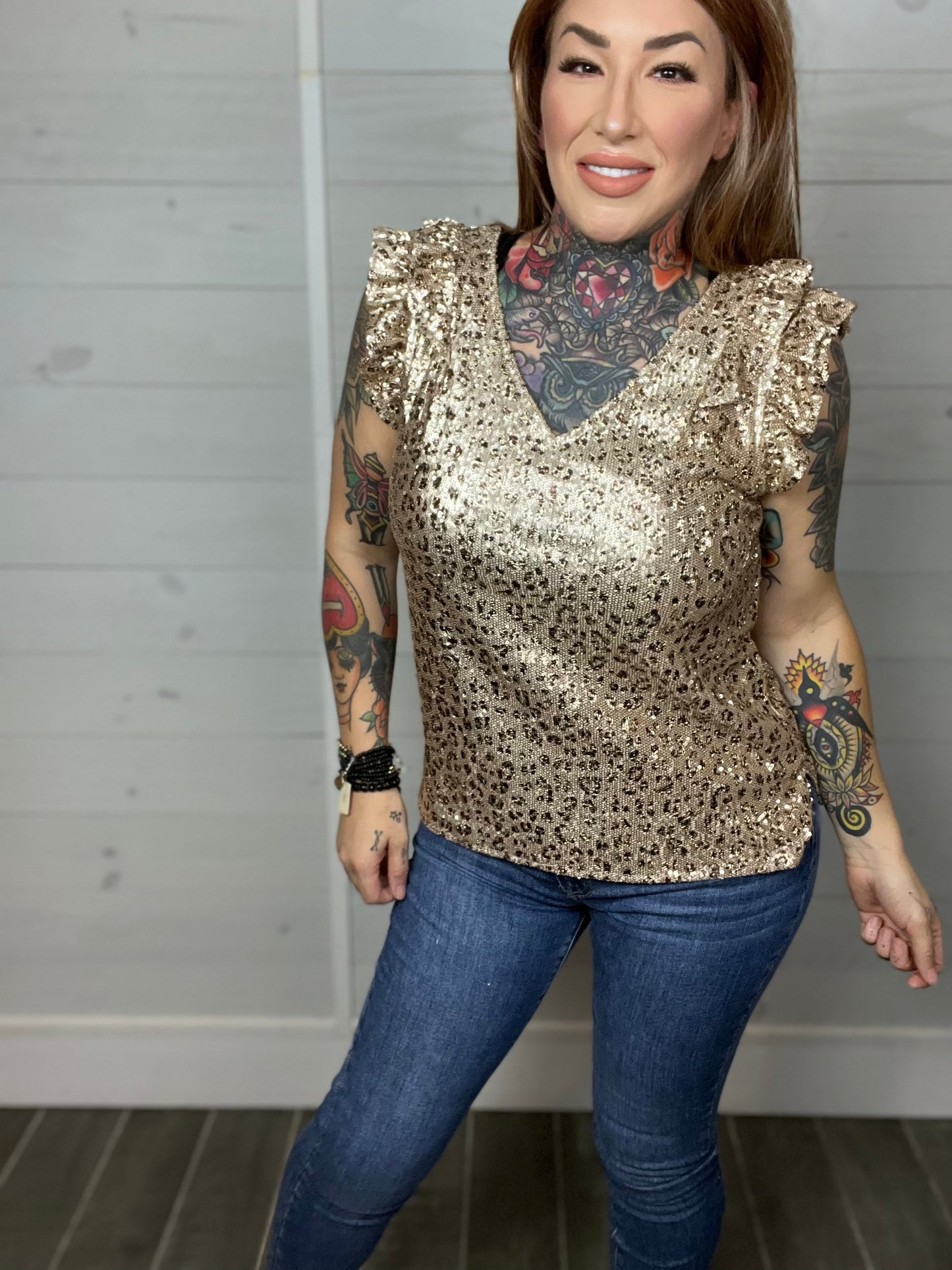 Looking So Innocent Sequin Leopard Top