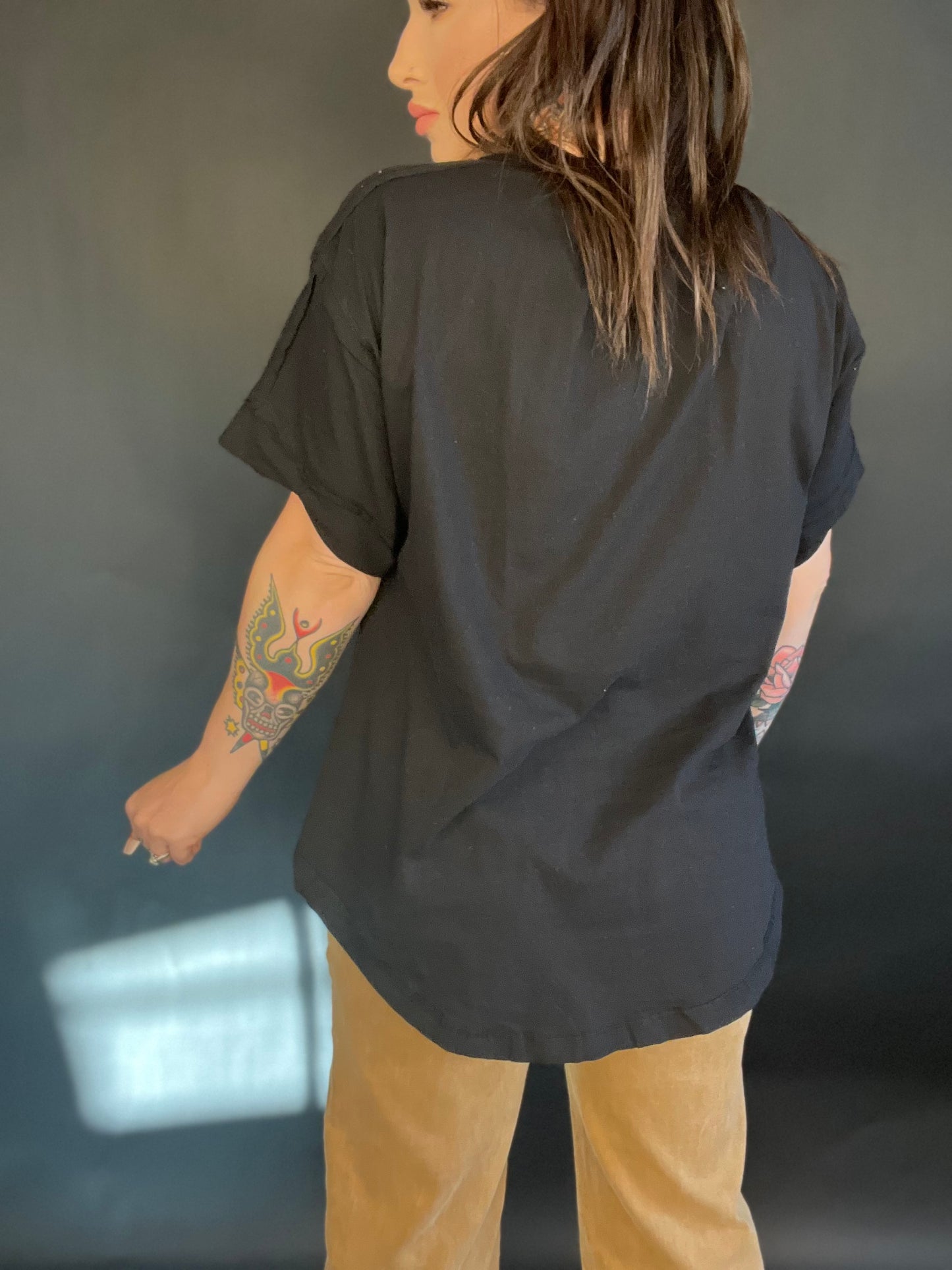 Raw Edge Detailed Button Closure Short Sleeve Top (Multiple Colors)