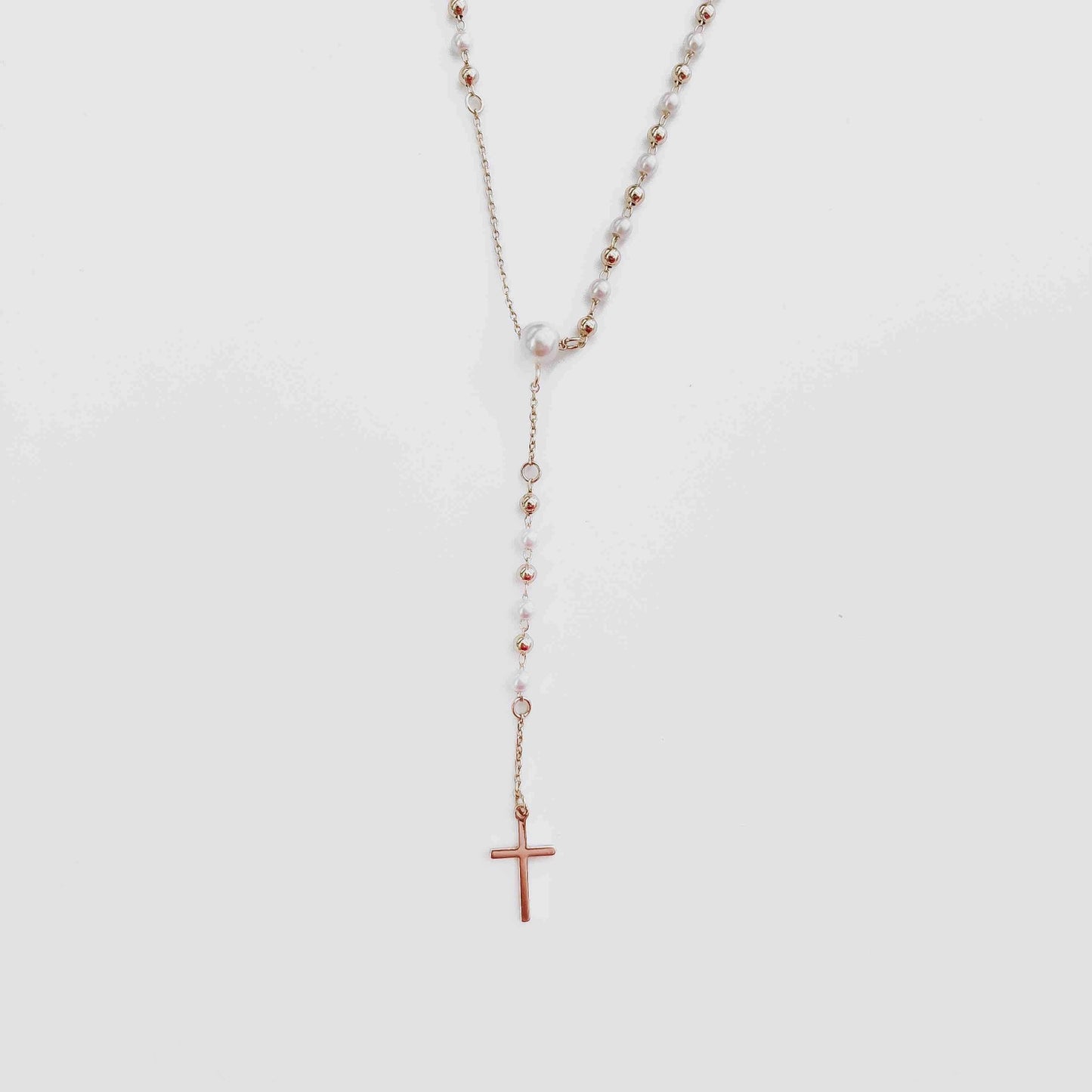 Soft Touch Y Drop Pearl & Cross Necklace