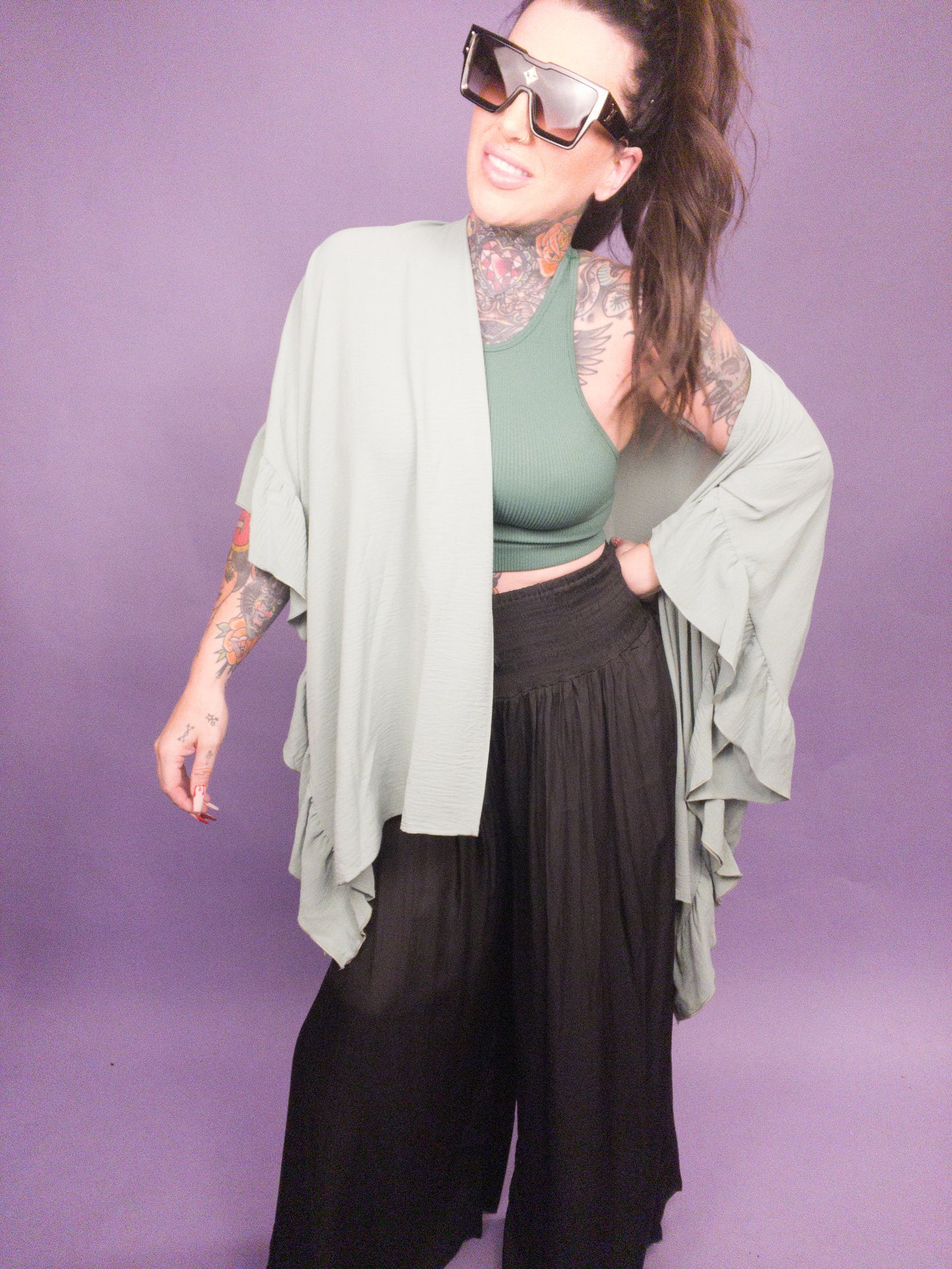 CURVY/REG - Jade By Jane - Wide Sleeves Ruffle Kimono