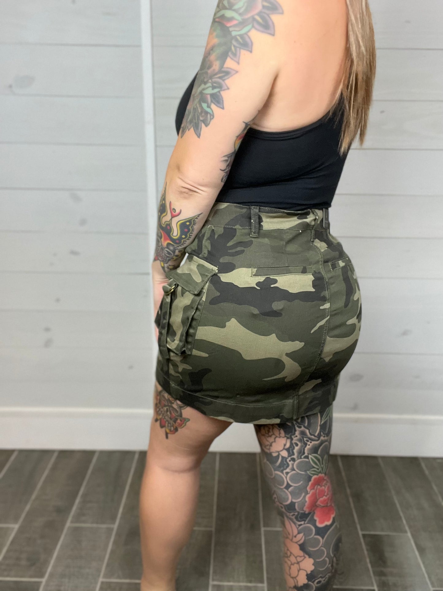 Baddest Of The Bunch Camo Cargo Skirt