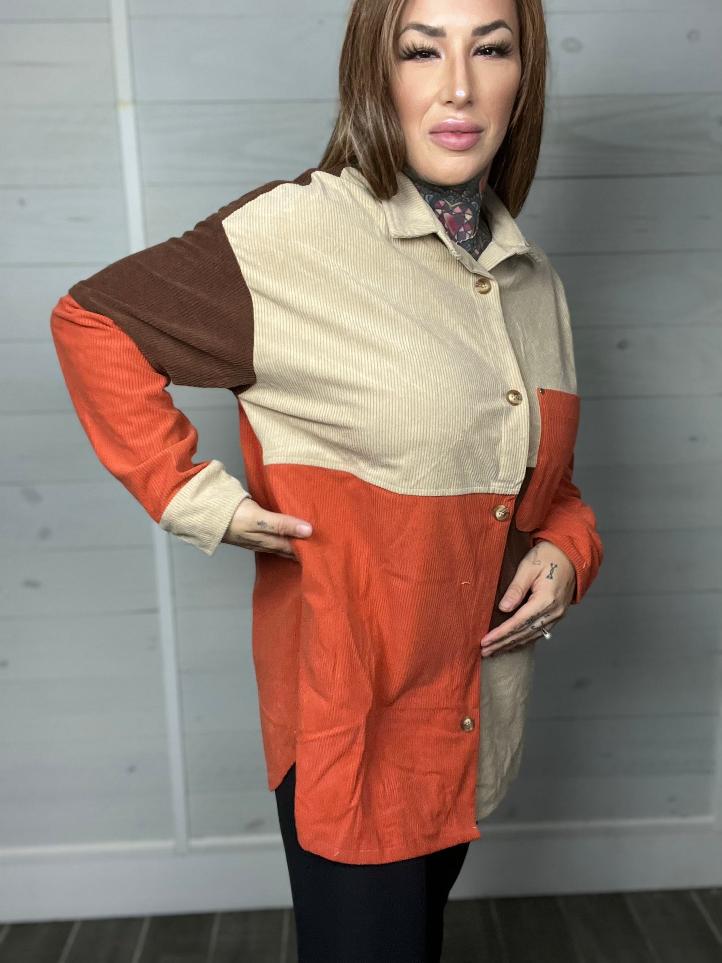 Temporary Escape Curvy Corduroy Shacket