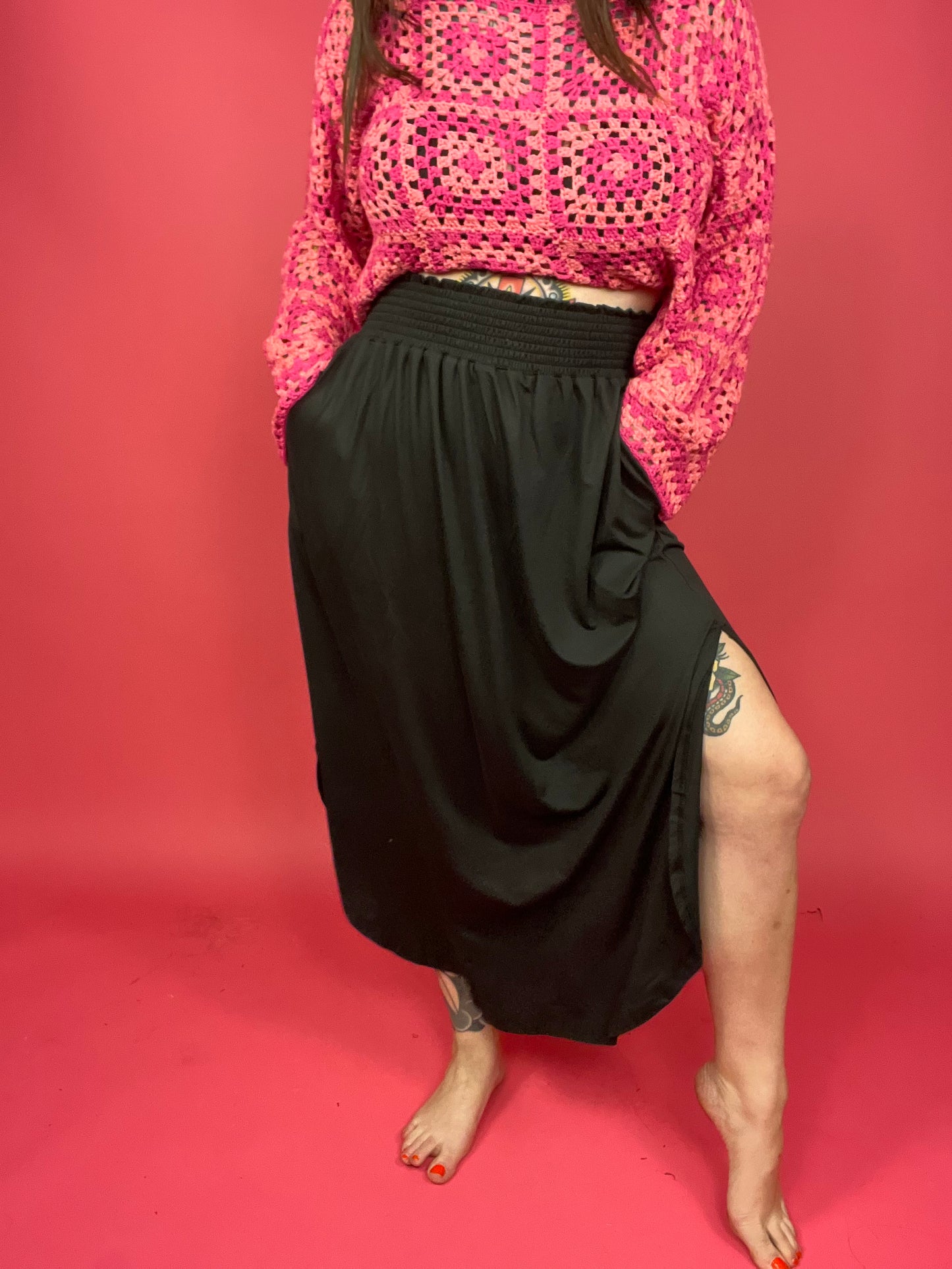 Going Places Smocking Waist Maxi Skirt With Pockets (Multiple Colors)