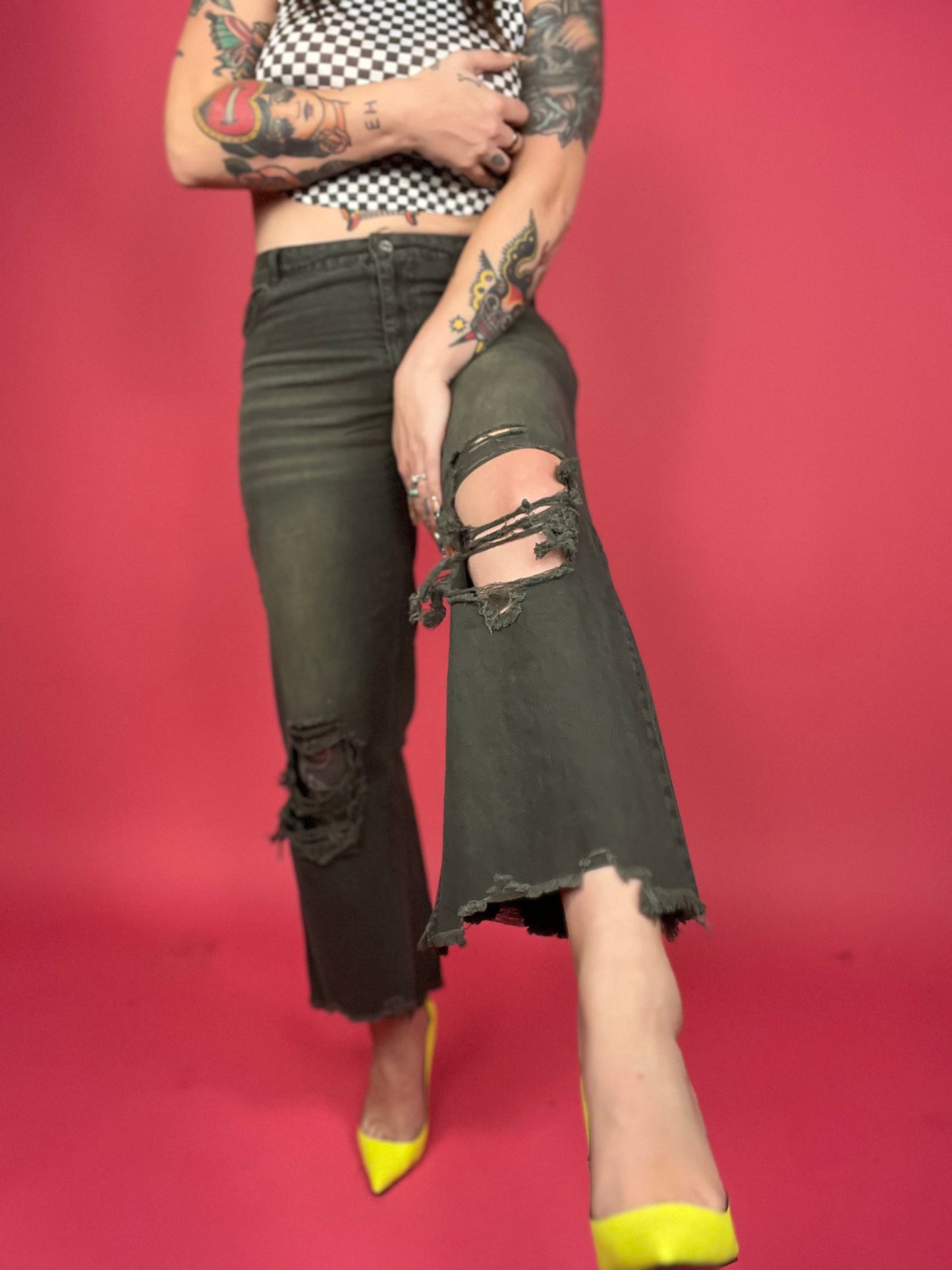 Bibi Distressed Vintage Washed Wide Leg Pants (Multiple Colors) - BP