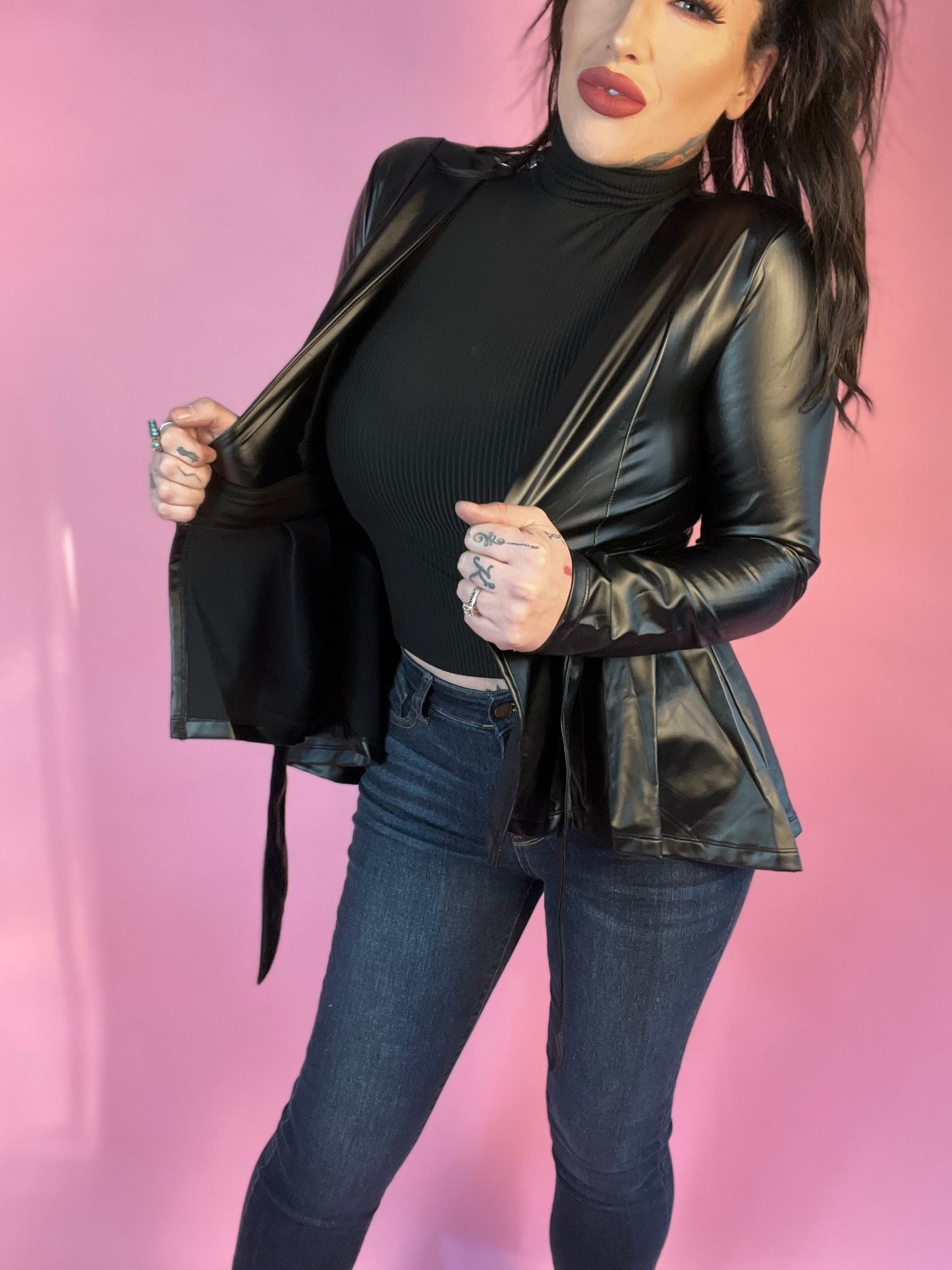 Lifelong Memories Pleather Peplum Jacket