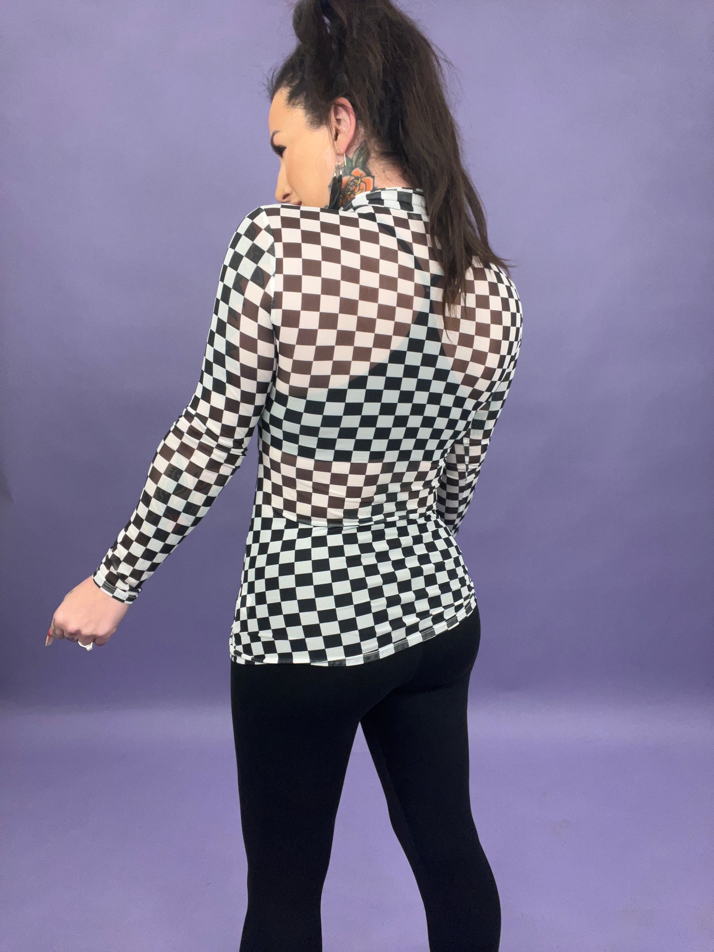 Checkered Flag Is Flying Mesh Button Down Top