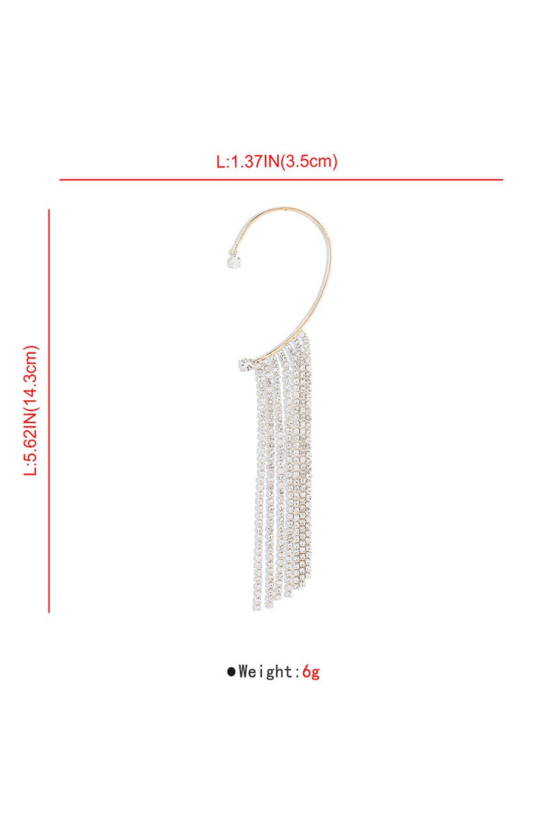 Glam Shot Long Tassel Rhinestone Ear Cuff Hanging Earrings