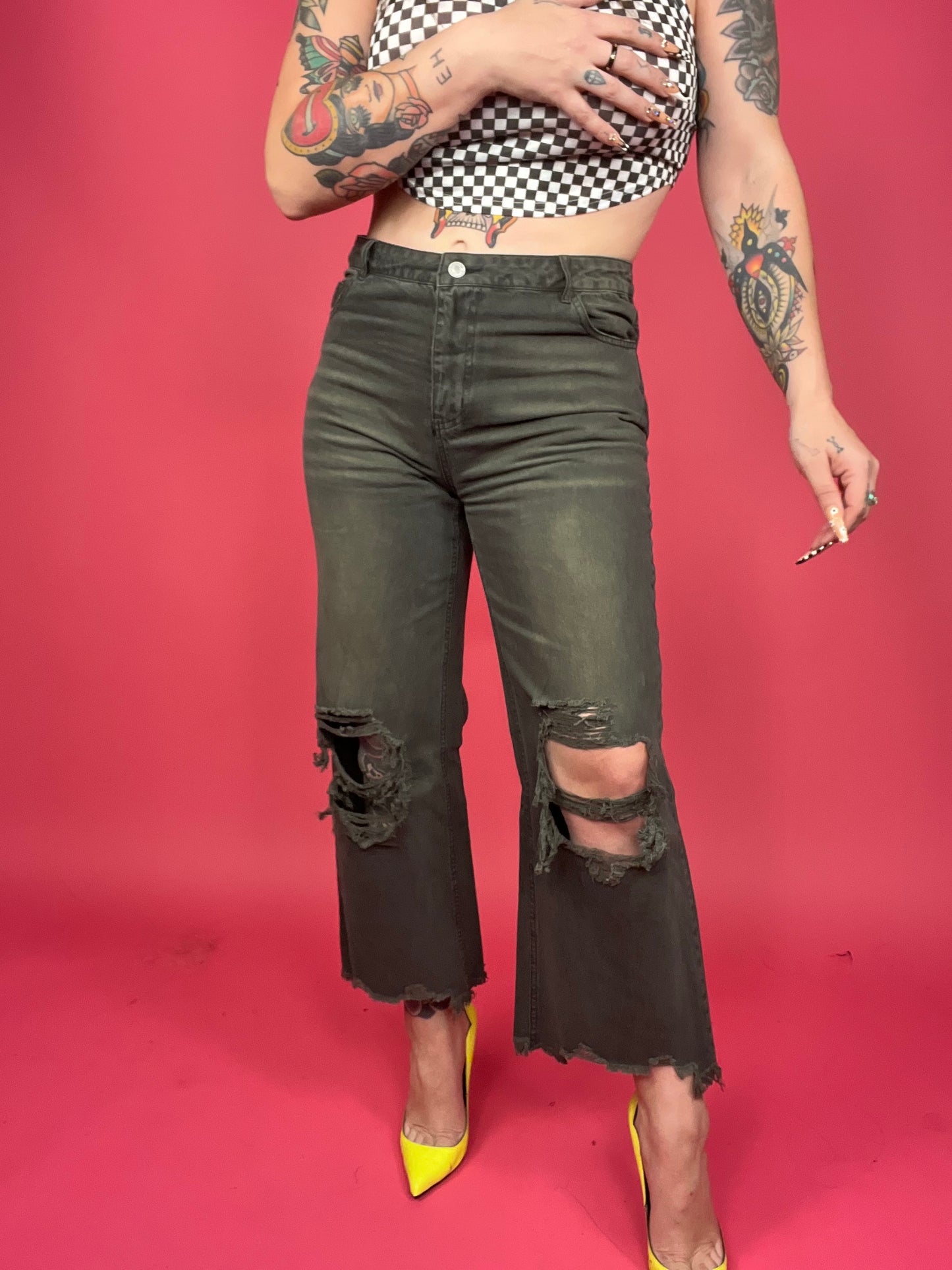 Bibi Distressed Vintage Washed Wide Leg Pants (Multiple Colors) - BP