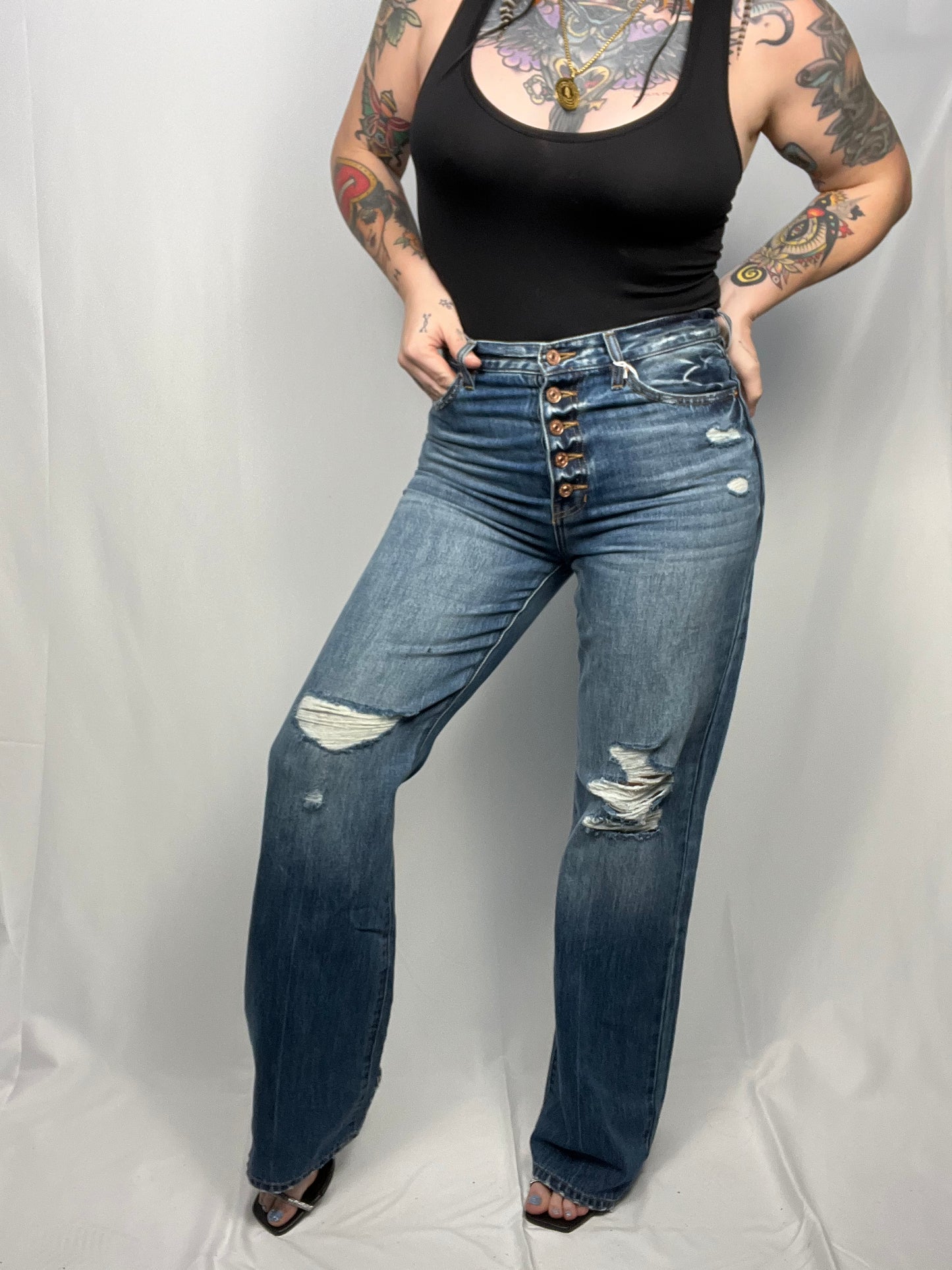 Evangeline Ultra High Rise 90's Flare Kan Can Jeans