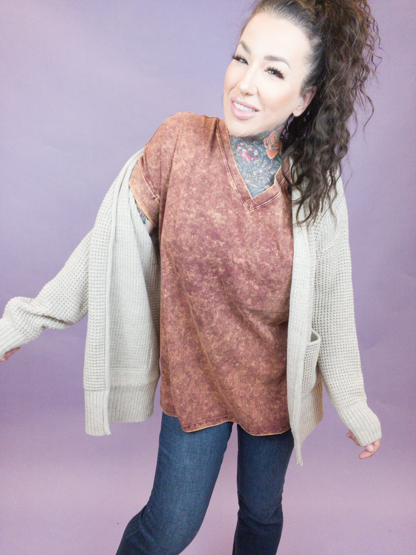 Curvy - Coffee & Library ALL Day Waffle Open Cardigan (MULTIPLE COLORS)