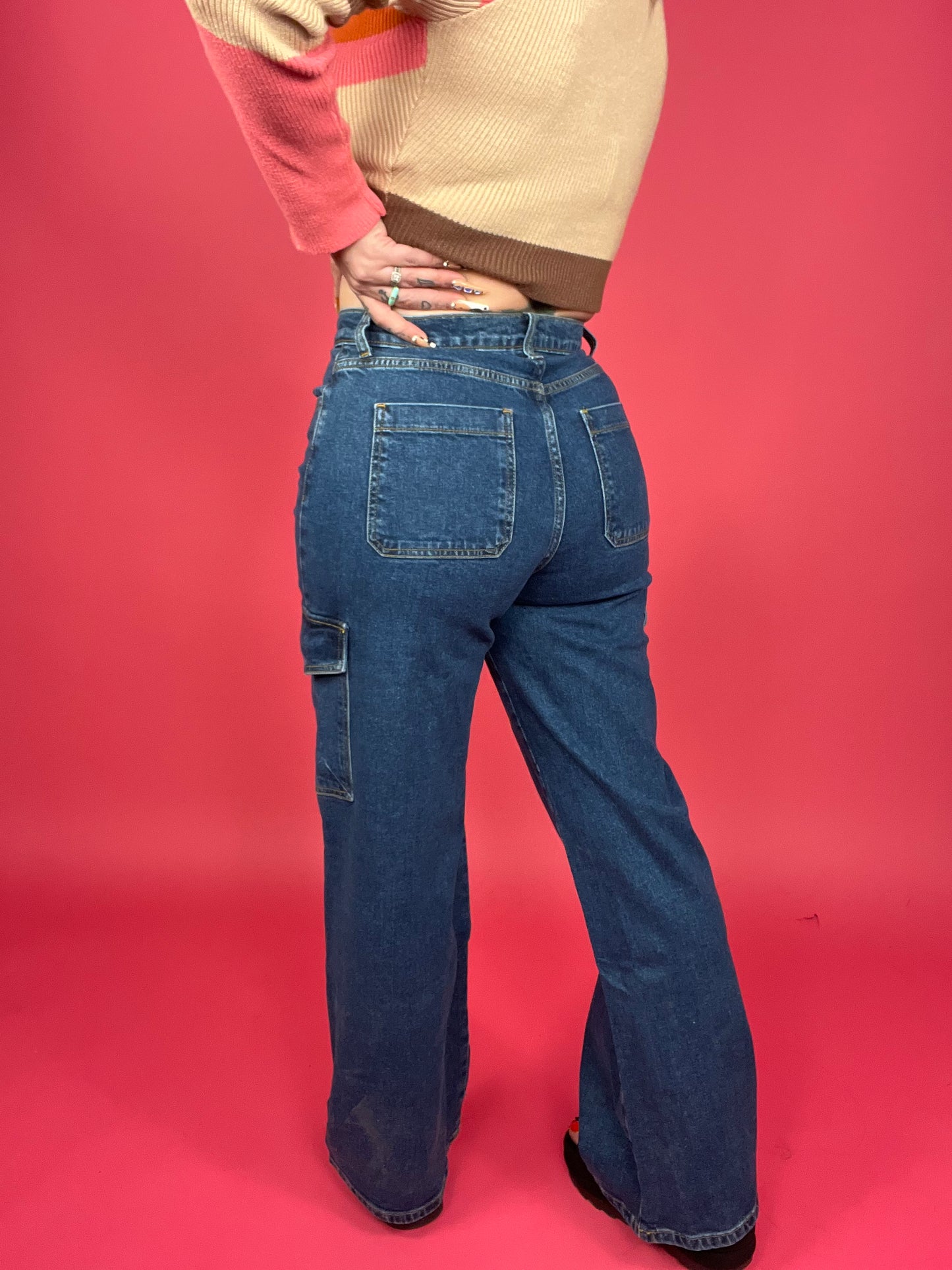 Vibrant M.I.U. - High Rise Crossed Waist Cargo Wide Jeans - BP