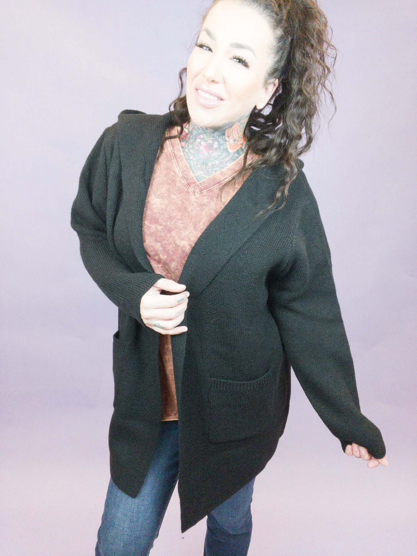 Curvy - Brighter Than The Moon Hooded Cardigan With Pockets