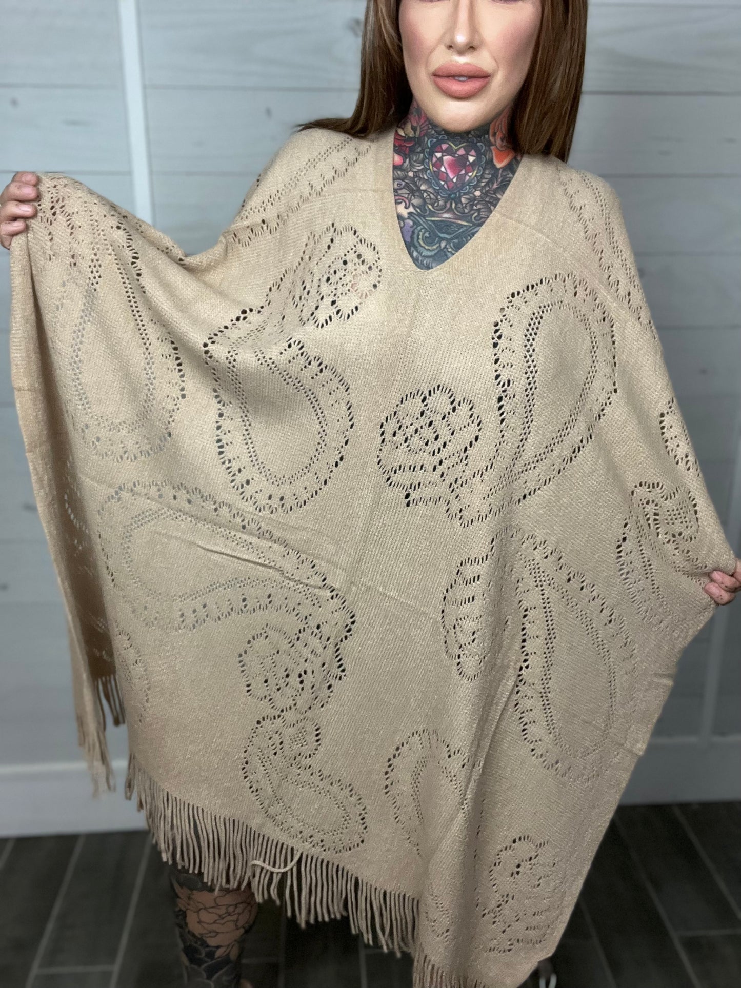 Warm Your Heart Paisley Fringe Poncho