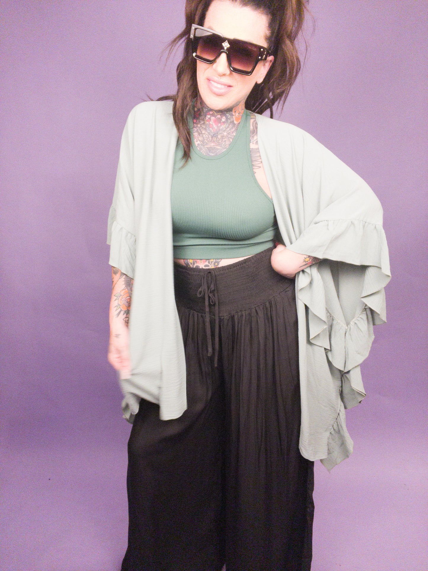 CURVY/REG - Jade By Jane - Wide Sleeves Ruffle Kimono