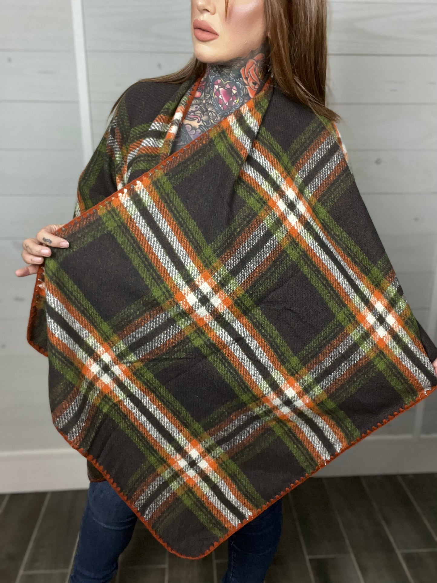 When The Leaves Turn Plaid Shawl