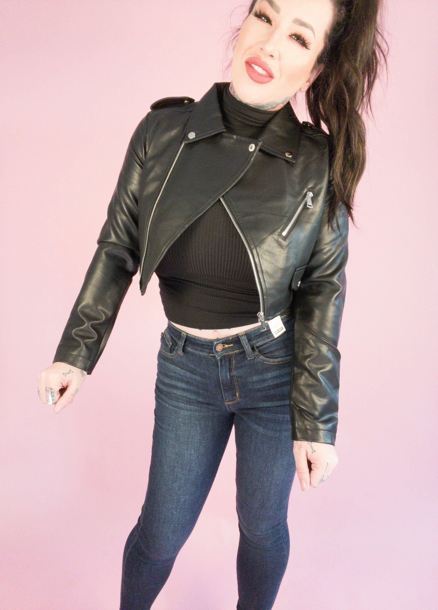 Cool Kid Pleather Cropped Moto Jacket